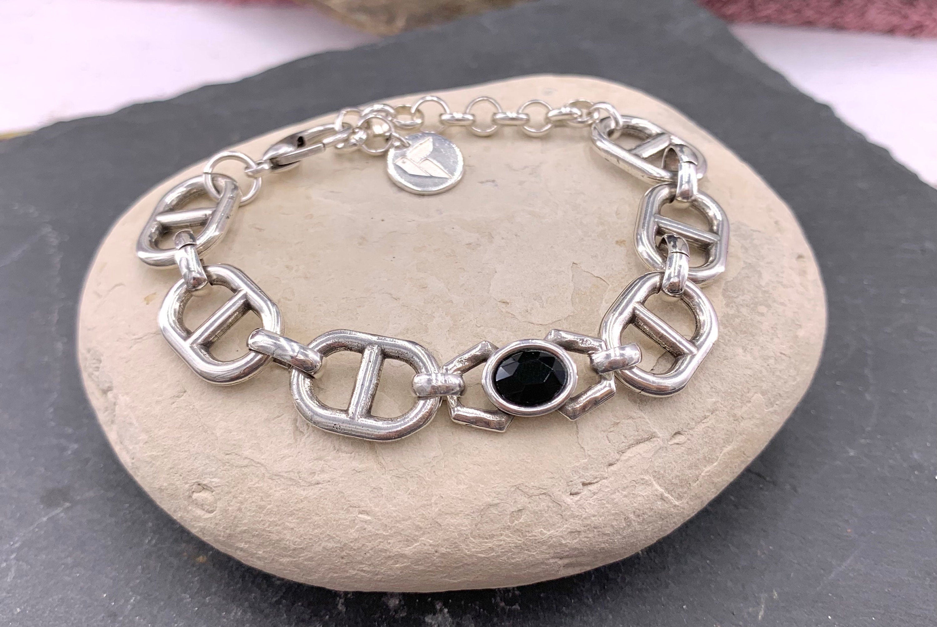 Chunky silver bracelet, bold chain bracelet, silver bracelet, Swarovski bracelet, chunky chain bracelet, uno de 50 style bracelet, gift