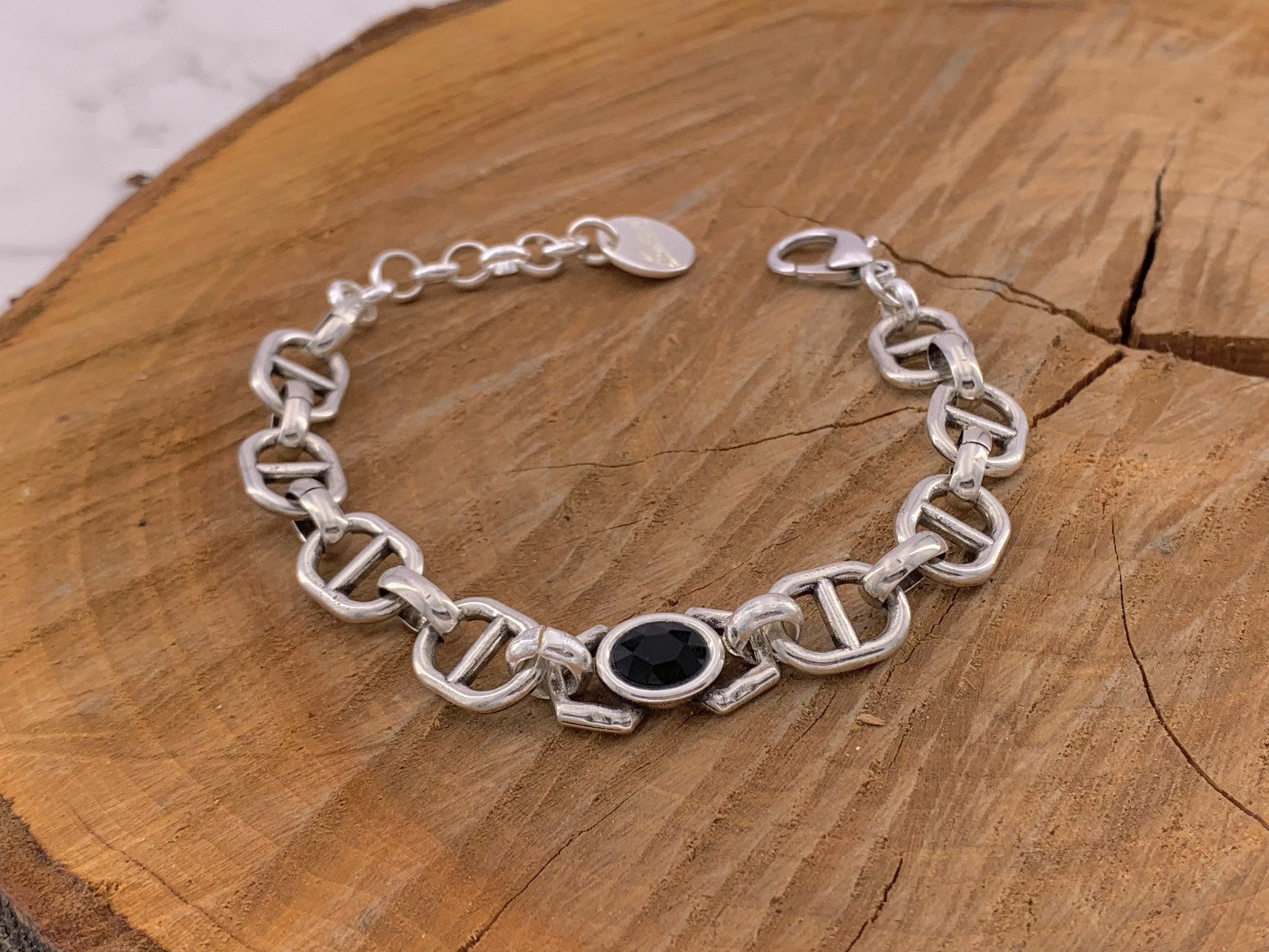 Chunky silver bracelet, bold chain bracelet, silver bracelet, Swarovski bracelet, chunky chain bracelet, uno de 50 style bracelet, gift