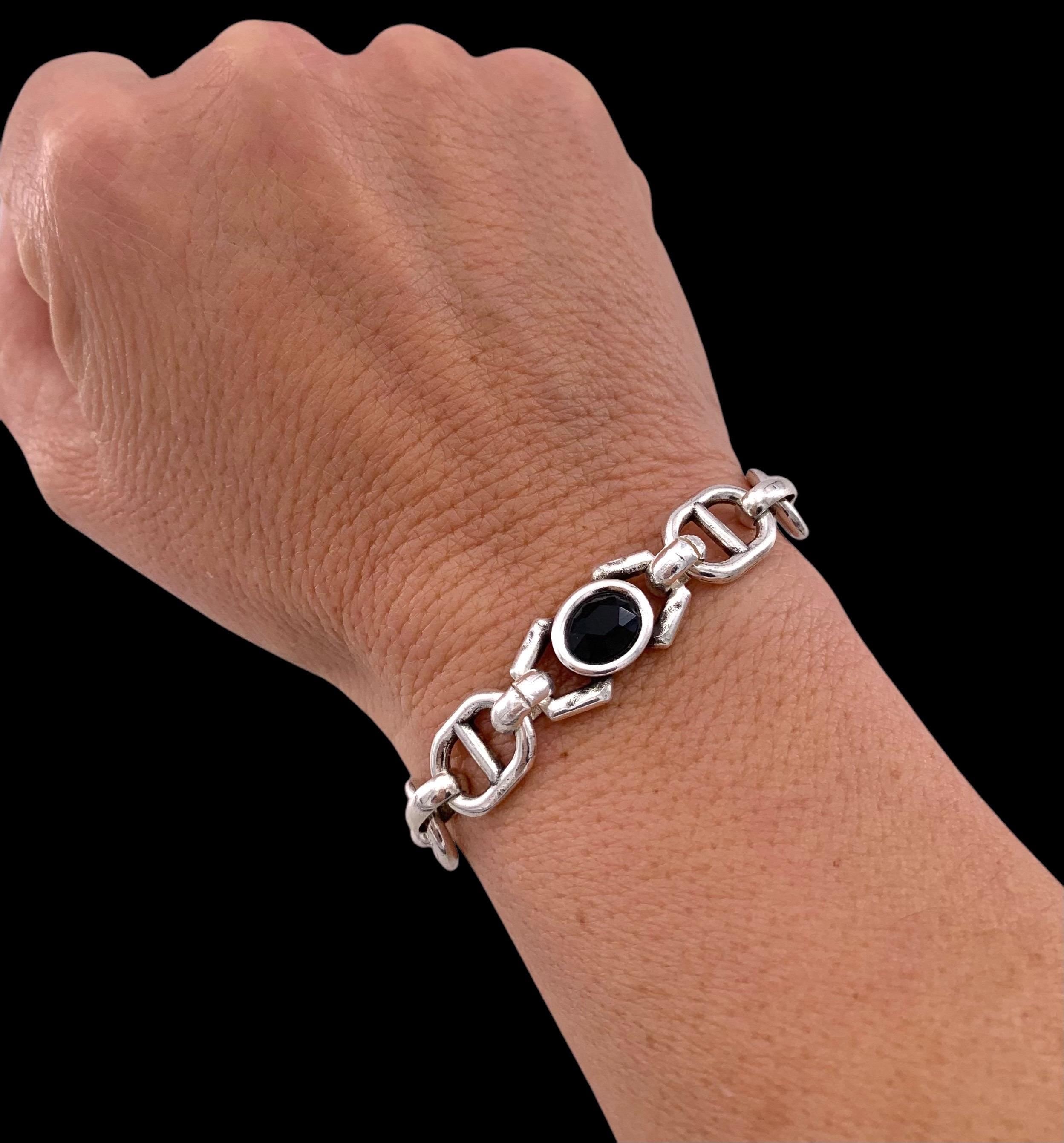 Chunky silver bracelet, bold chain bracelet, silver bracelet, Swarovski bracelet, chunky chain bracelet, uno de 50 style bracelet, gift