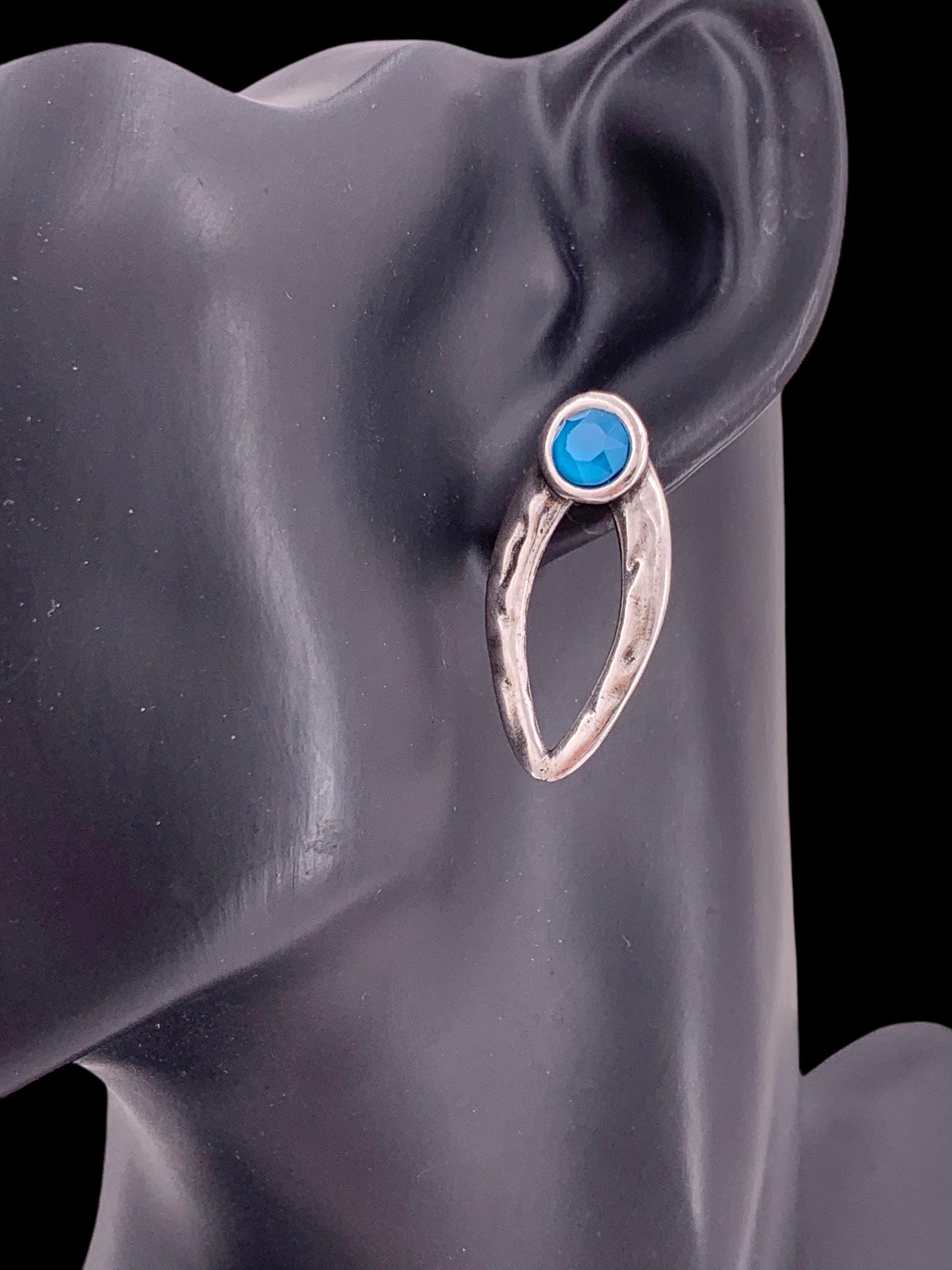 Large silver earrings, Swarovsky earrings, chunky silver earrings, blue earrings, vintage earrings, style, statement earrings,