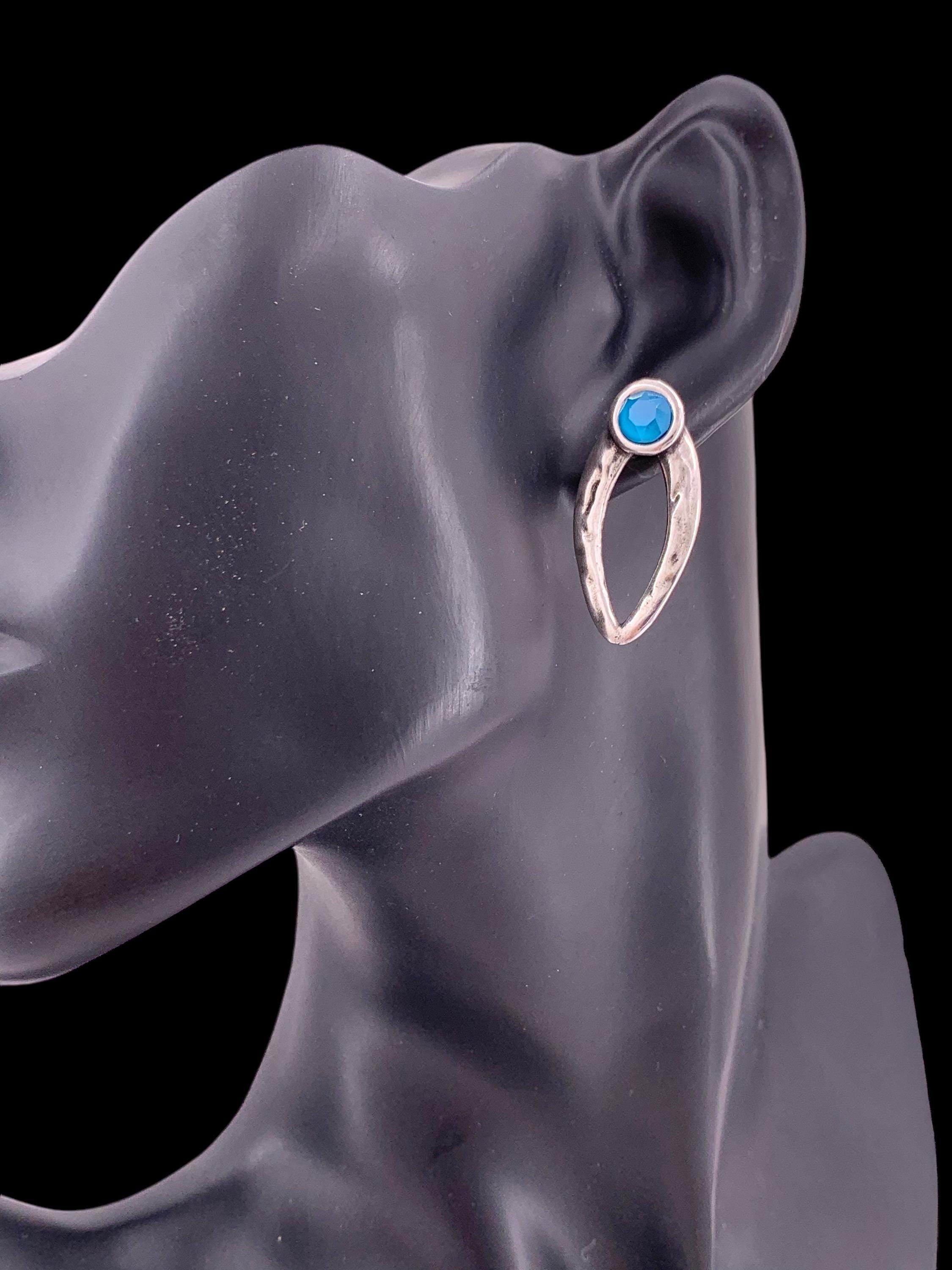 Large silver earrings, Swarovsky earrings, chunky silver earrings, blue earrings, vintage earrings, style, statement earrings,