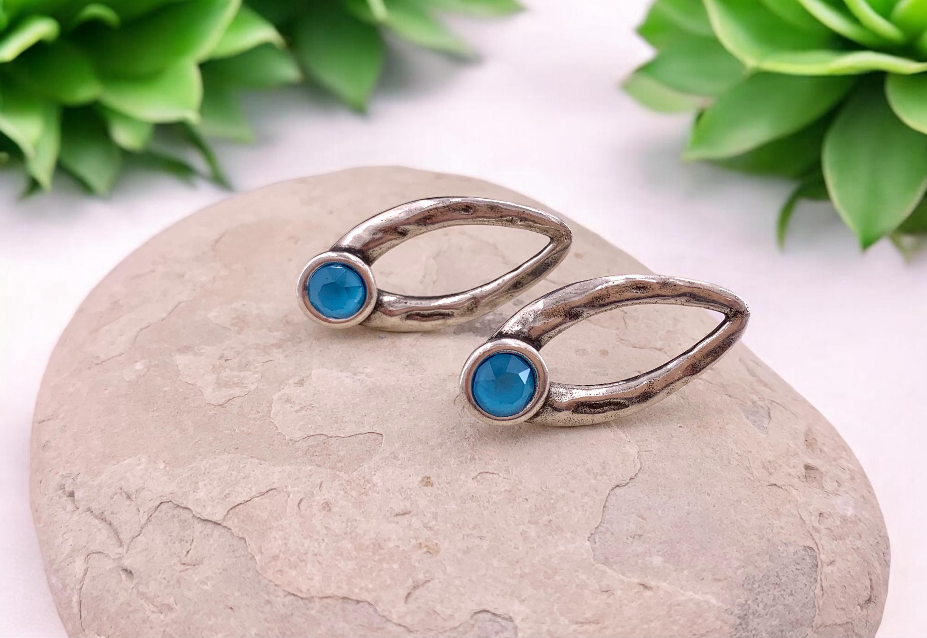 Large silver earrings, Swarovsky earrings, chunky silver earrings, blue earrings, vintage earrings, style, statement earrings,