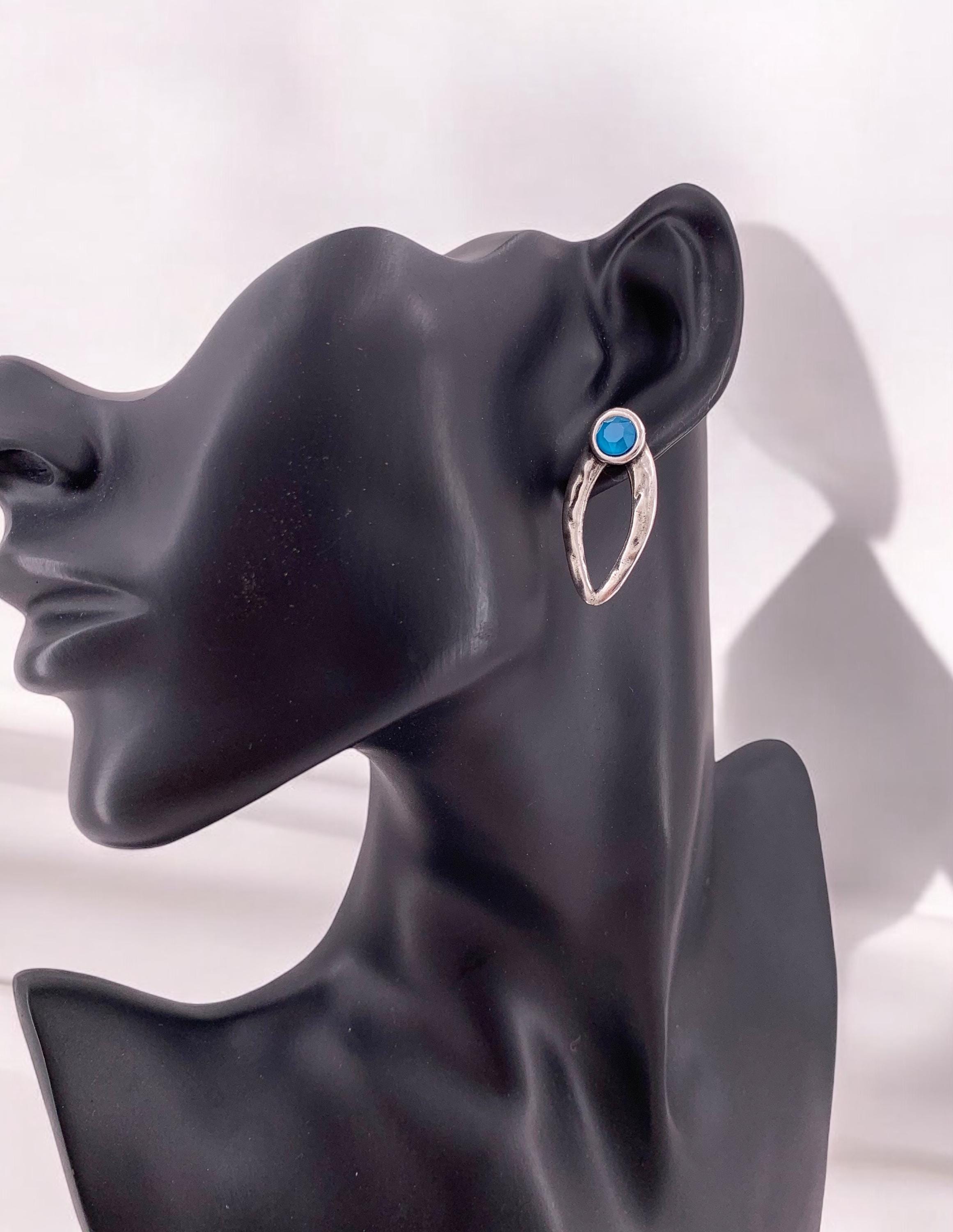 Large silver earrings, Swarovsky earrings, chunky silver earrings, blue earrings, vintage earrings, style, statement earrings,