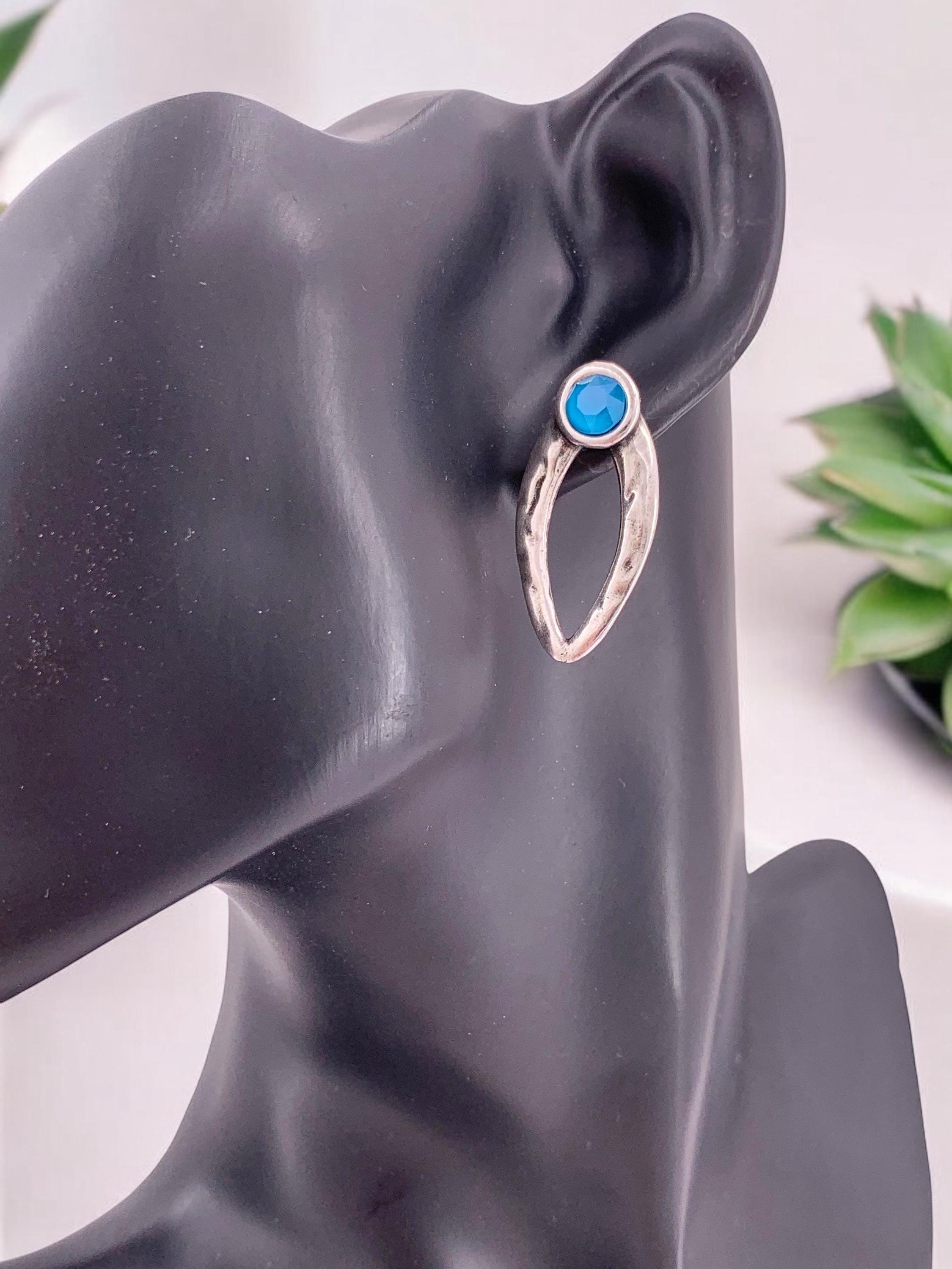 Large silver earrings, Swarovsky earrings, chunky silver earrings, blue earrings, vintage earrings, style, statement earrings,