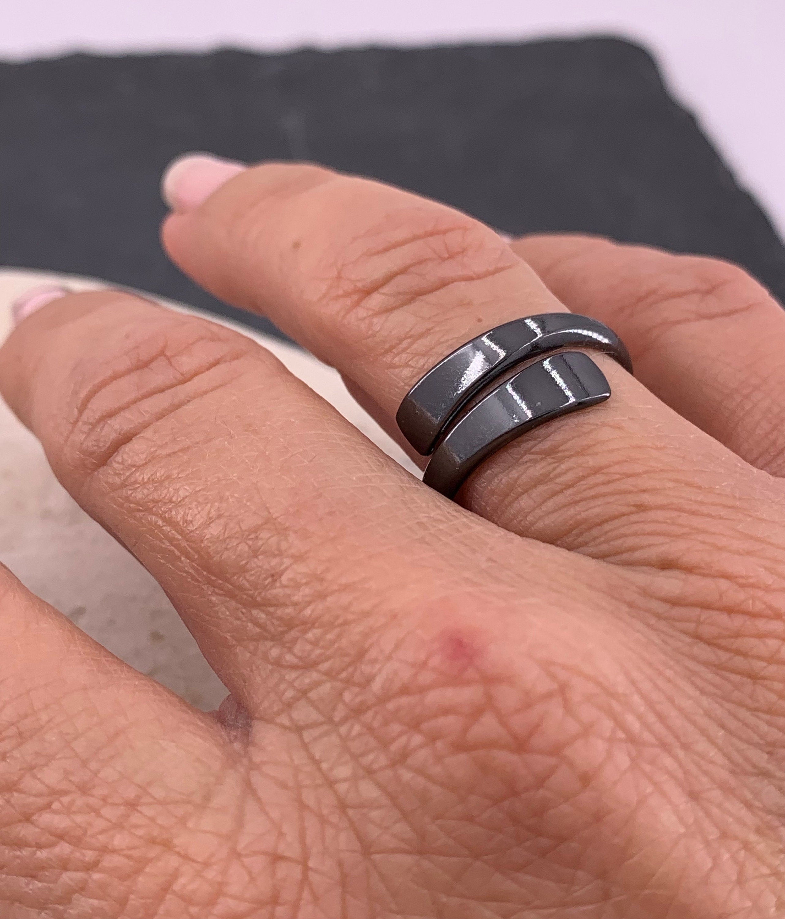 Black ring, gun metal ring, black jewelry, rock ring, stackable ring, original gift, punk ring, open band black ring, unisex ring