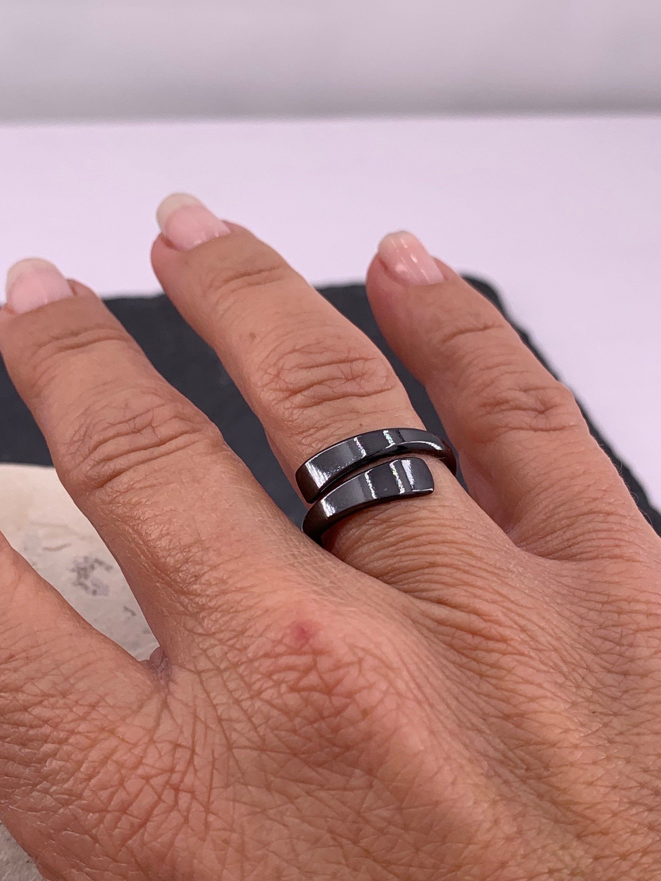 Black ring, gun metal ring, black jewelry, rock ring, stackable ring, original gift, punk ring, open band black ring, unisex ring