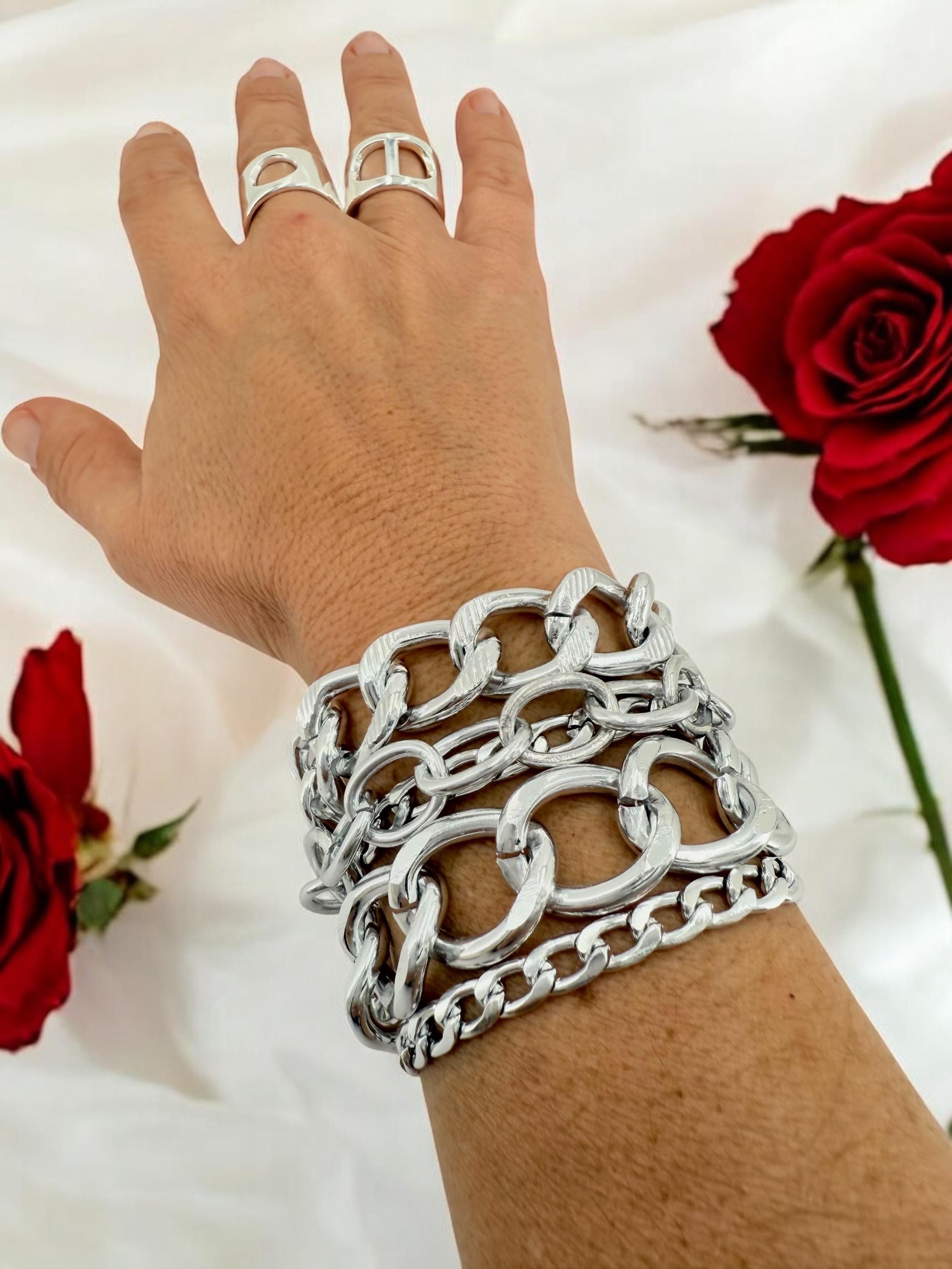 Multi standard Chunky Silver chain bracelet, vintage big link bracelet, lightweight chain bracelet, thick bracelet, extravagant bracelet,