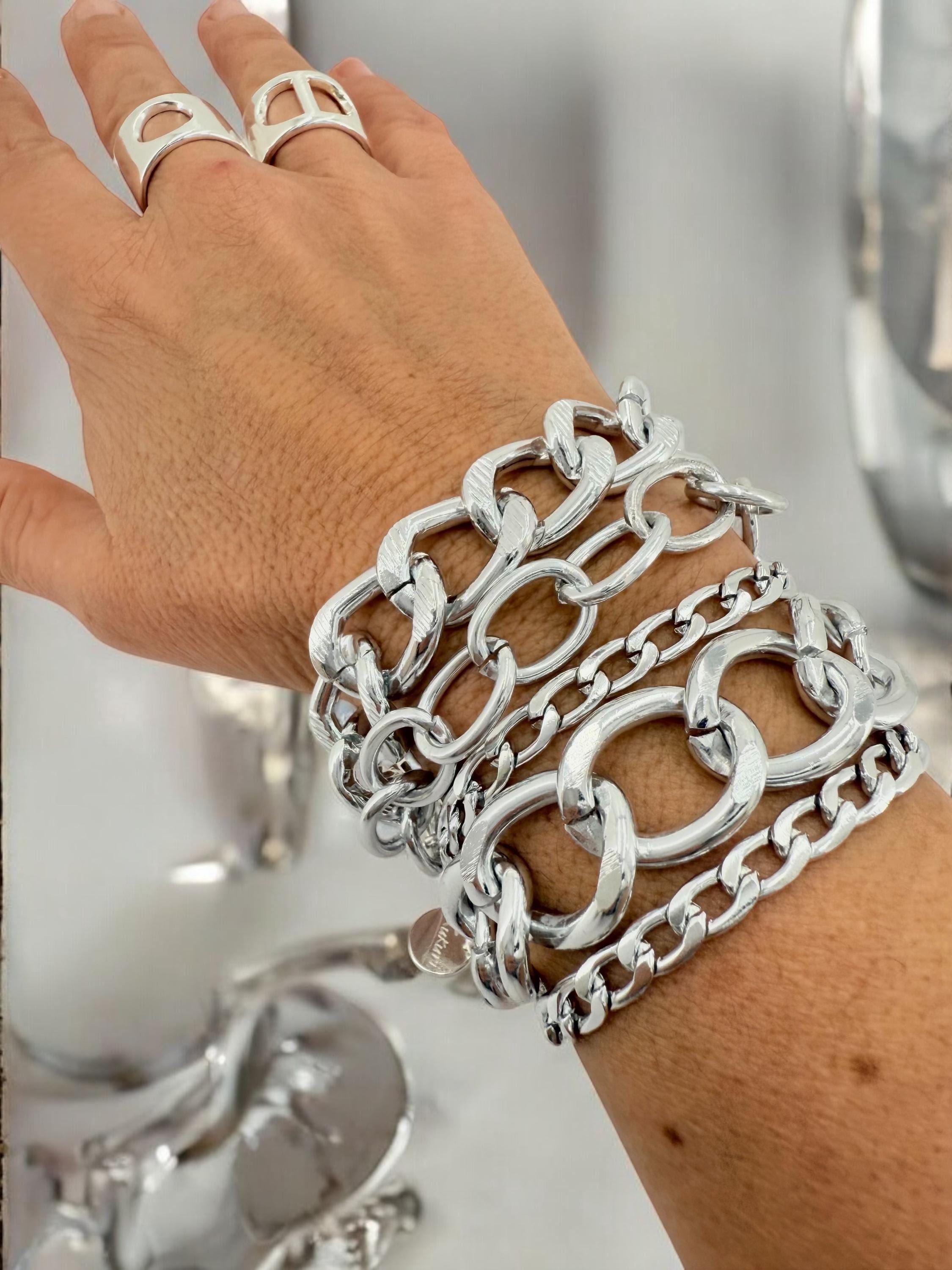 Multi standard Chunky Silver chain bracelet, vintage big link bracelet, lightweight chain bracelet, thick bracelet, extravagant bracelet,