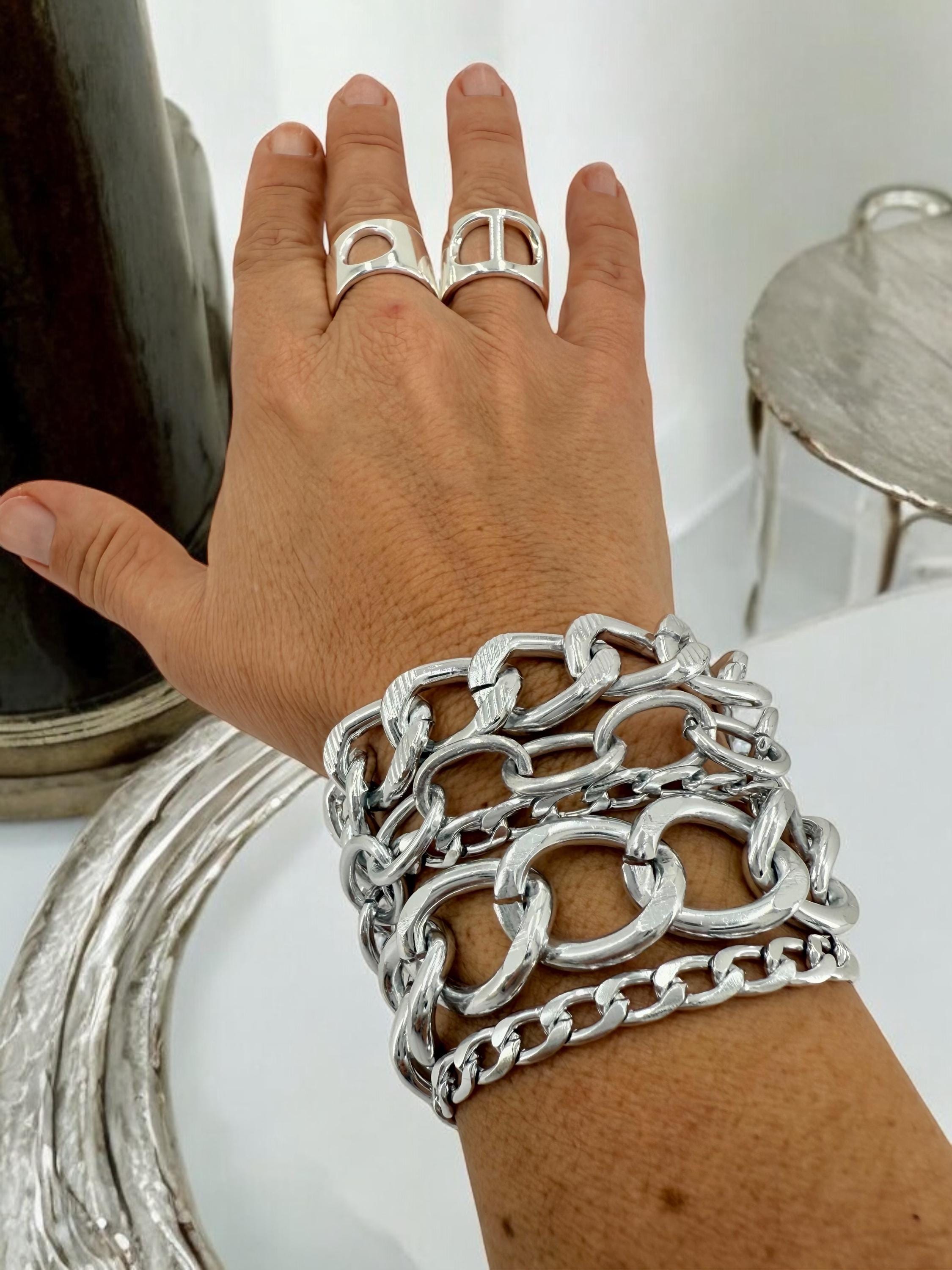 Multi standard Chunky Silver chain bracelet, vintage big link bracelet, lightweight chain bracelet, thick bracelet, extravagant bracelet,