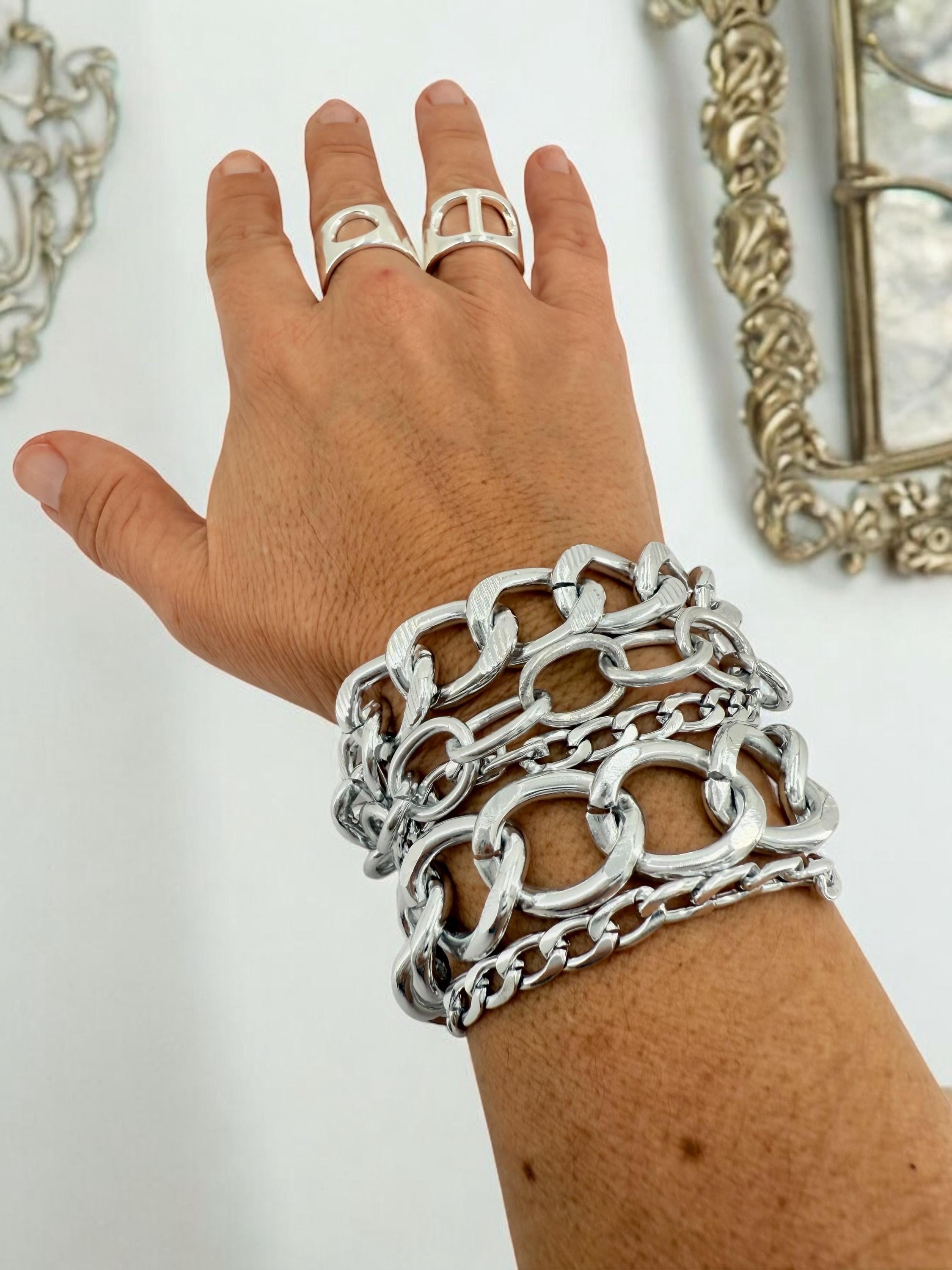 Multi standard Chunky Silver chain bracelet, vintage big link bracelet, lightweight chain bracelet, thick bracelet, extravagant bracelet,