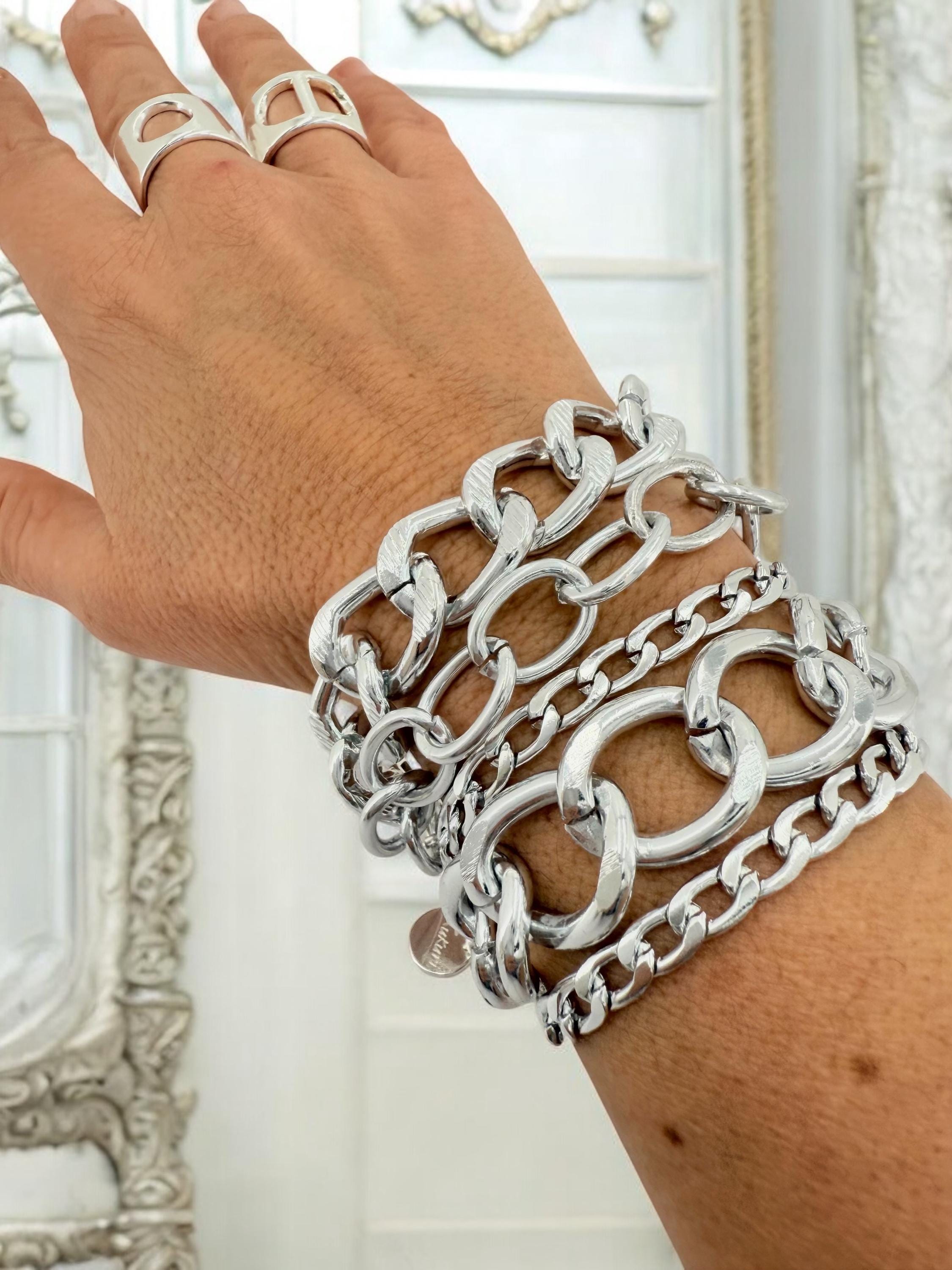 Multi standard Chunky Silver chain bracelet, vintage big link bracelet, lightweight chain bracelet, thick bracelet, extravagant bracelet,