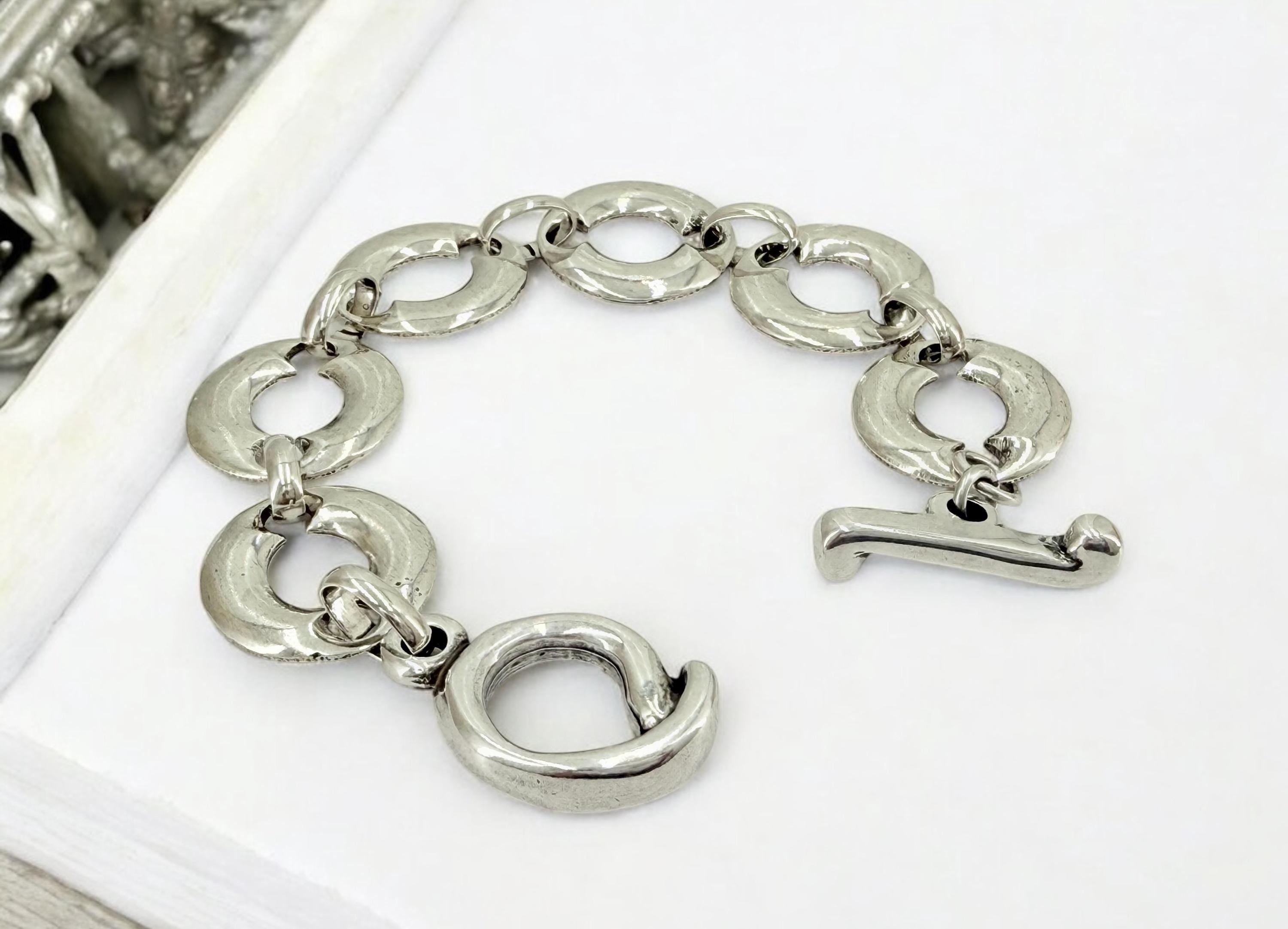 Chunky silver chain toggle bracelet, statement bracelet, thick chain bracelet, bold bracelet, bulky bracelet, gift for her, uno de 50 style