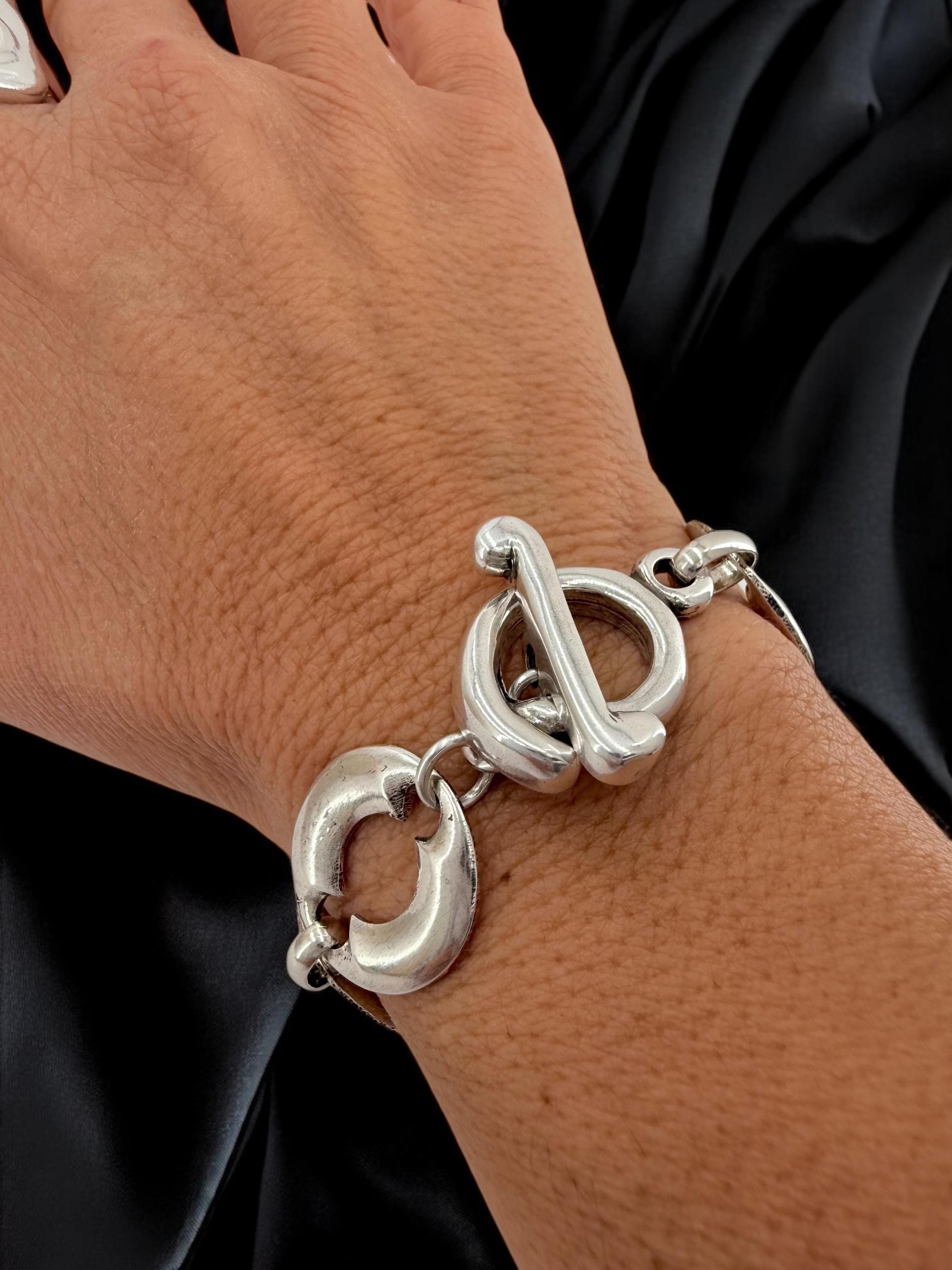 Chunky silver chain toggle bracelet, statement bracelet, thick chain bracelet, bold bracelet, bulky bracelet, gift for her, uno de 50 style