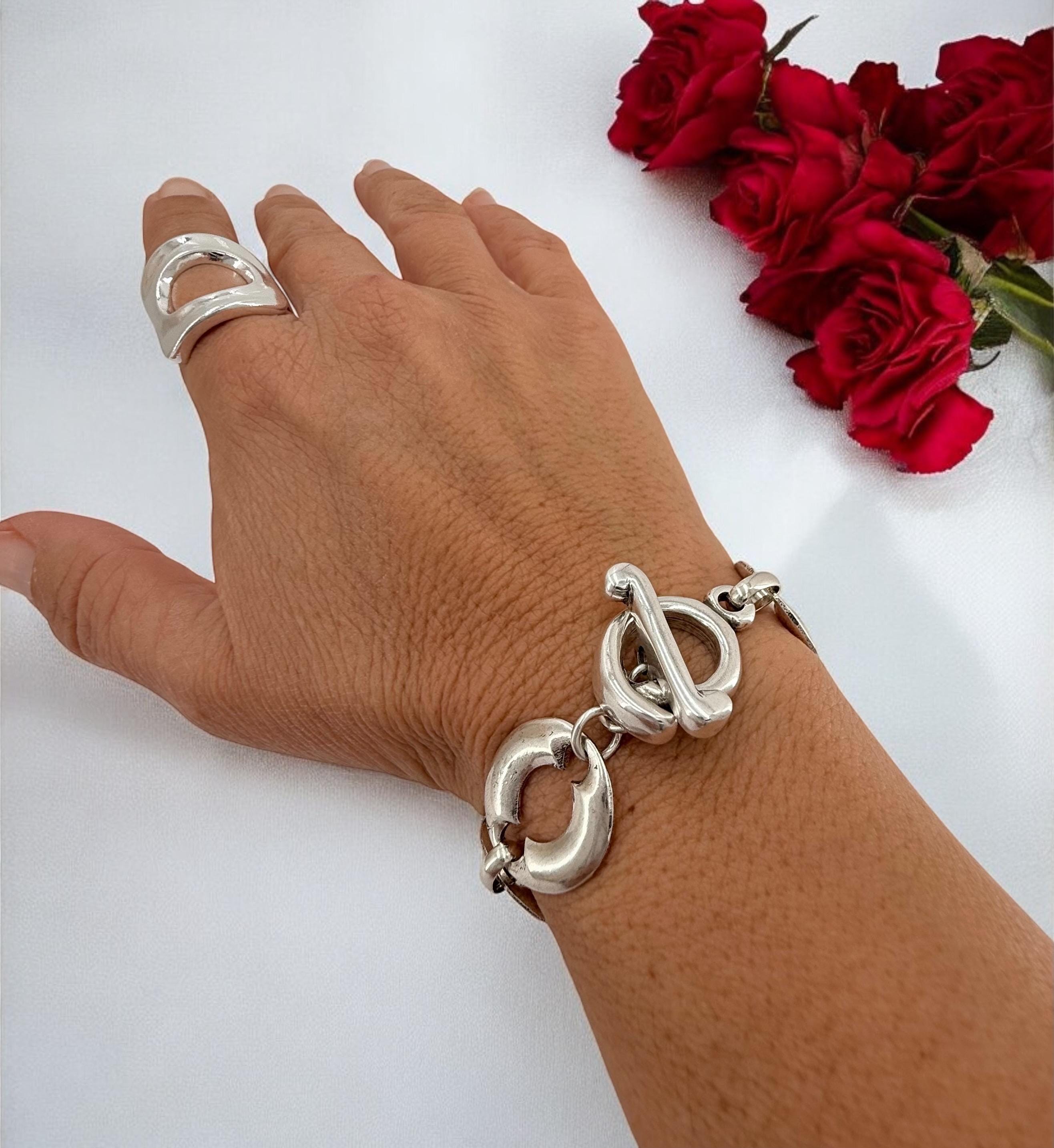 Chunky silver chain toggle bracelet, statement bracelet, thick chain bracelet, bold bracelet, bulky bracelet, gift for her, uno de 50 style