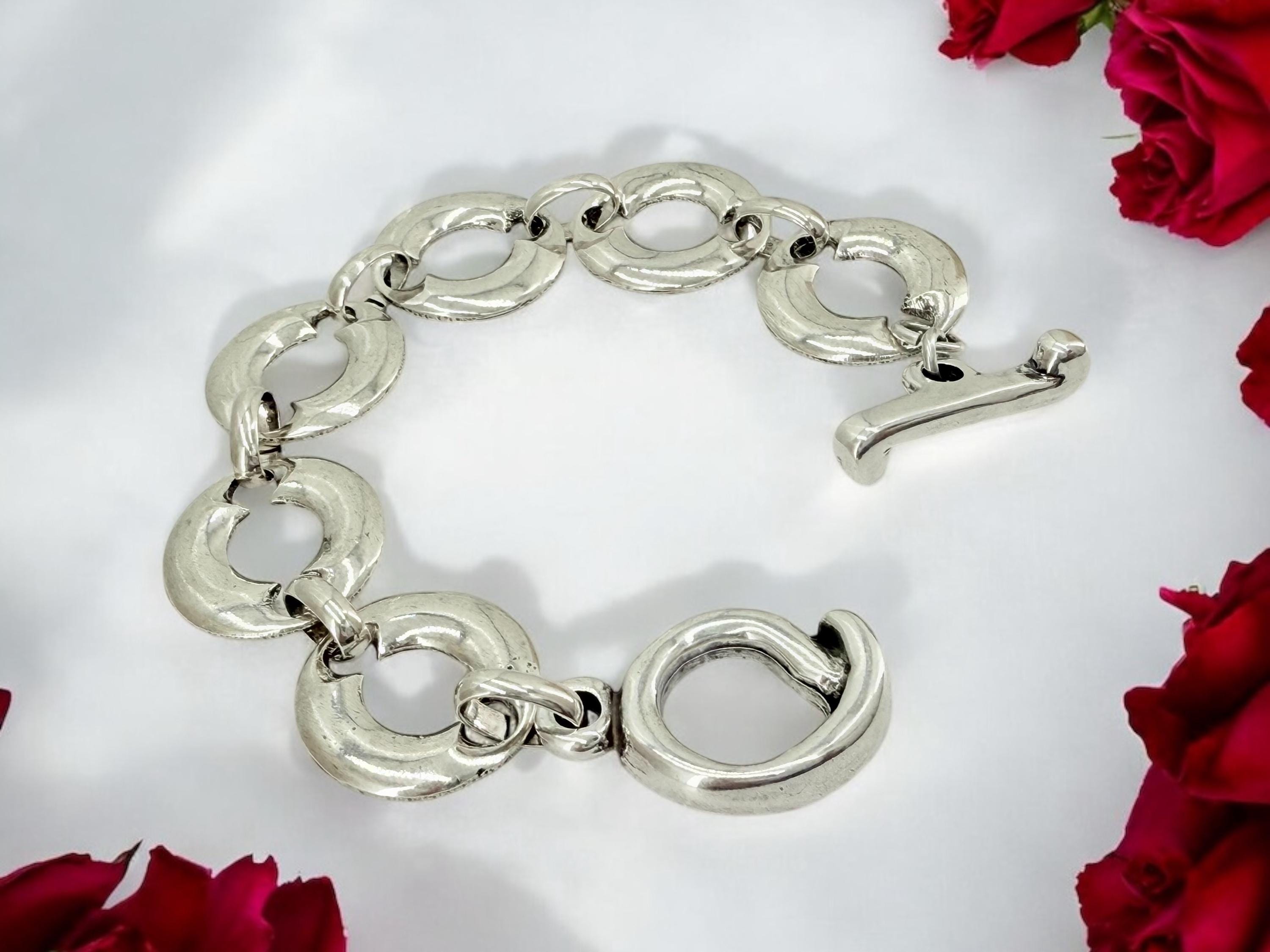 Chunky silver chain toggle bracelet, statement bracelet, thick chain bracelet, bold bracelet, bulky bracelet, gift for her, uno de 50 style