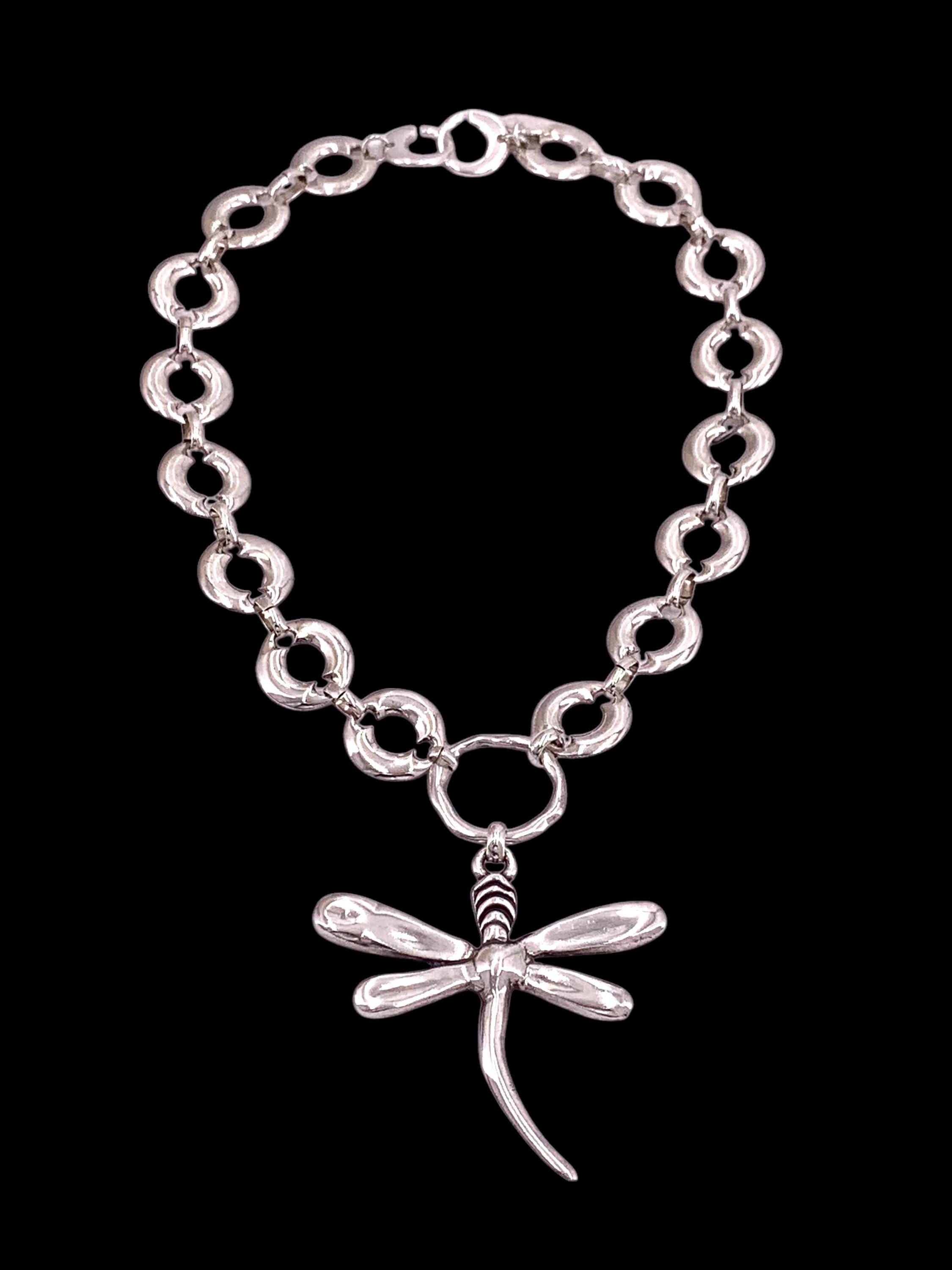 Big dragonfly pendant necklace, chunky heavyweight silver chain necklace, large pendant chain necklace, statement necklace, uno de 50 style