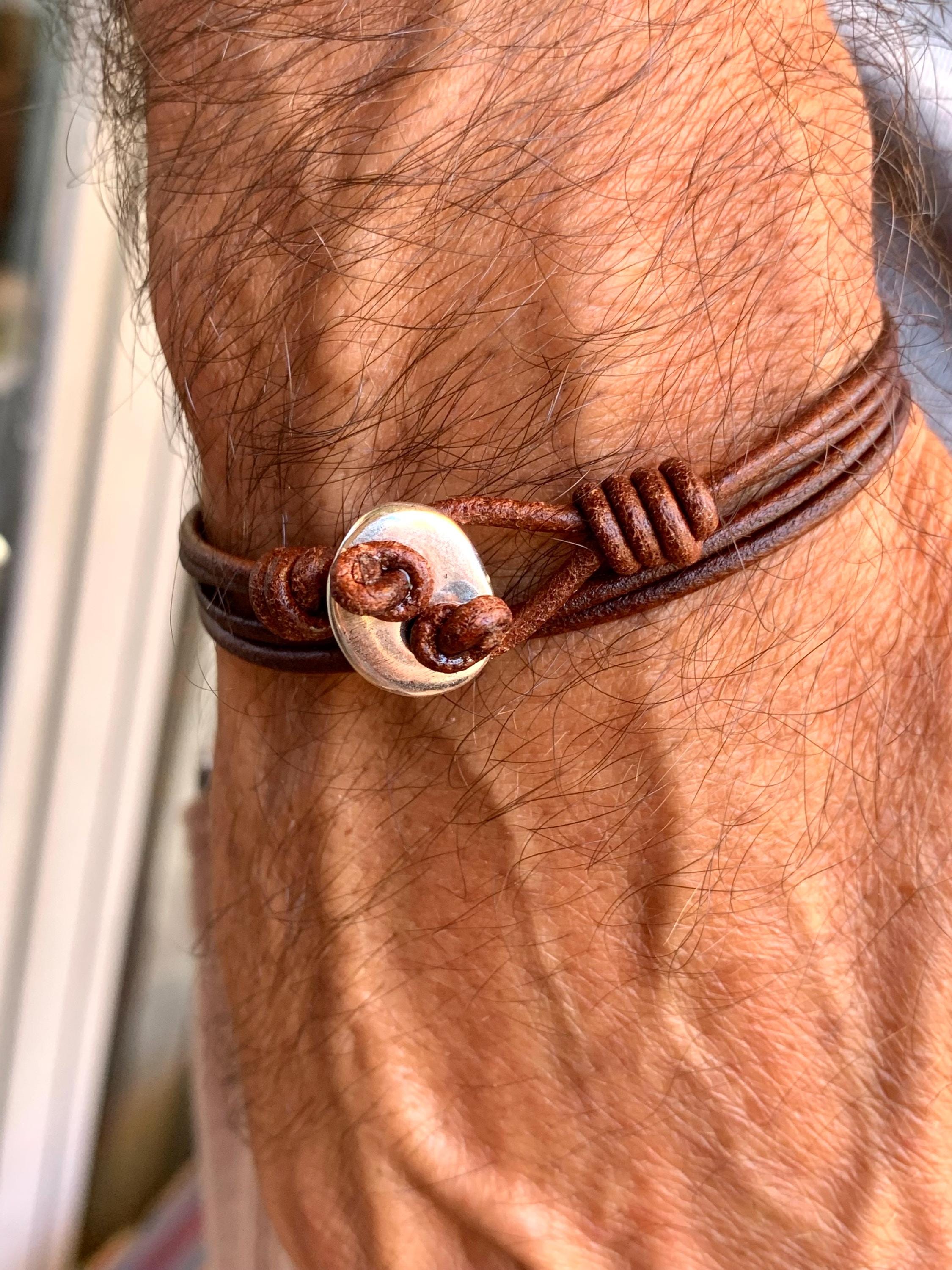 Boho Modern Leather Wrap Bracelet – Unisex Layered Cuff with Silver-Plated Accent, Custom Made to Fit, uno de 50 style, unisex couple gift