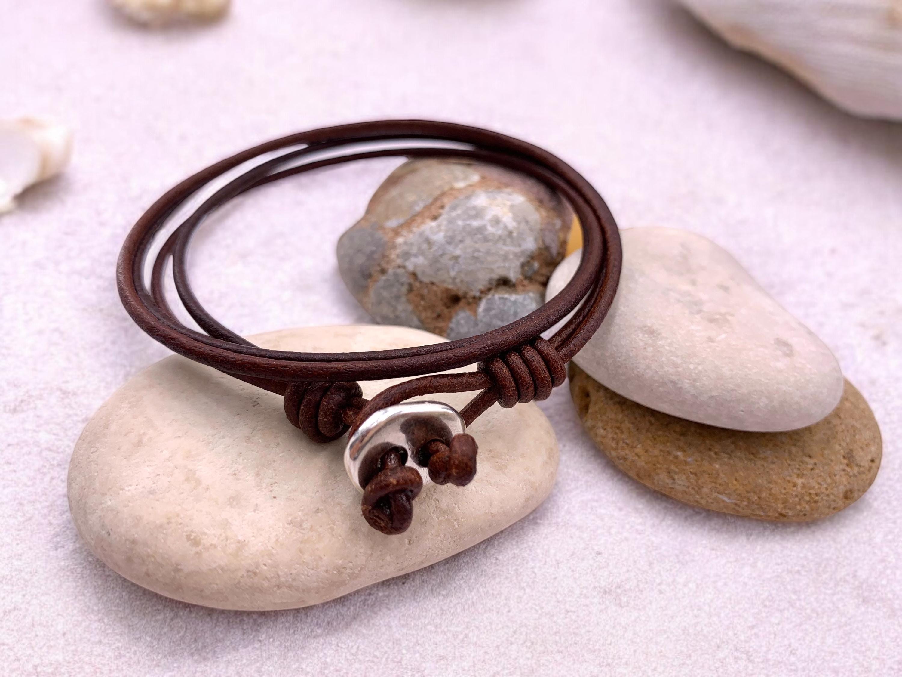 Boho Modern Leather Wrap Bracelet – Unisex Layered Cuff with Silver-Plated Accent, Custom Made to Fit, uno de 50 style, unisex couple gift