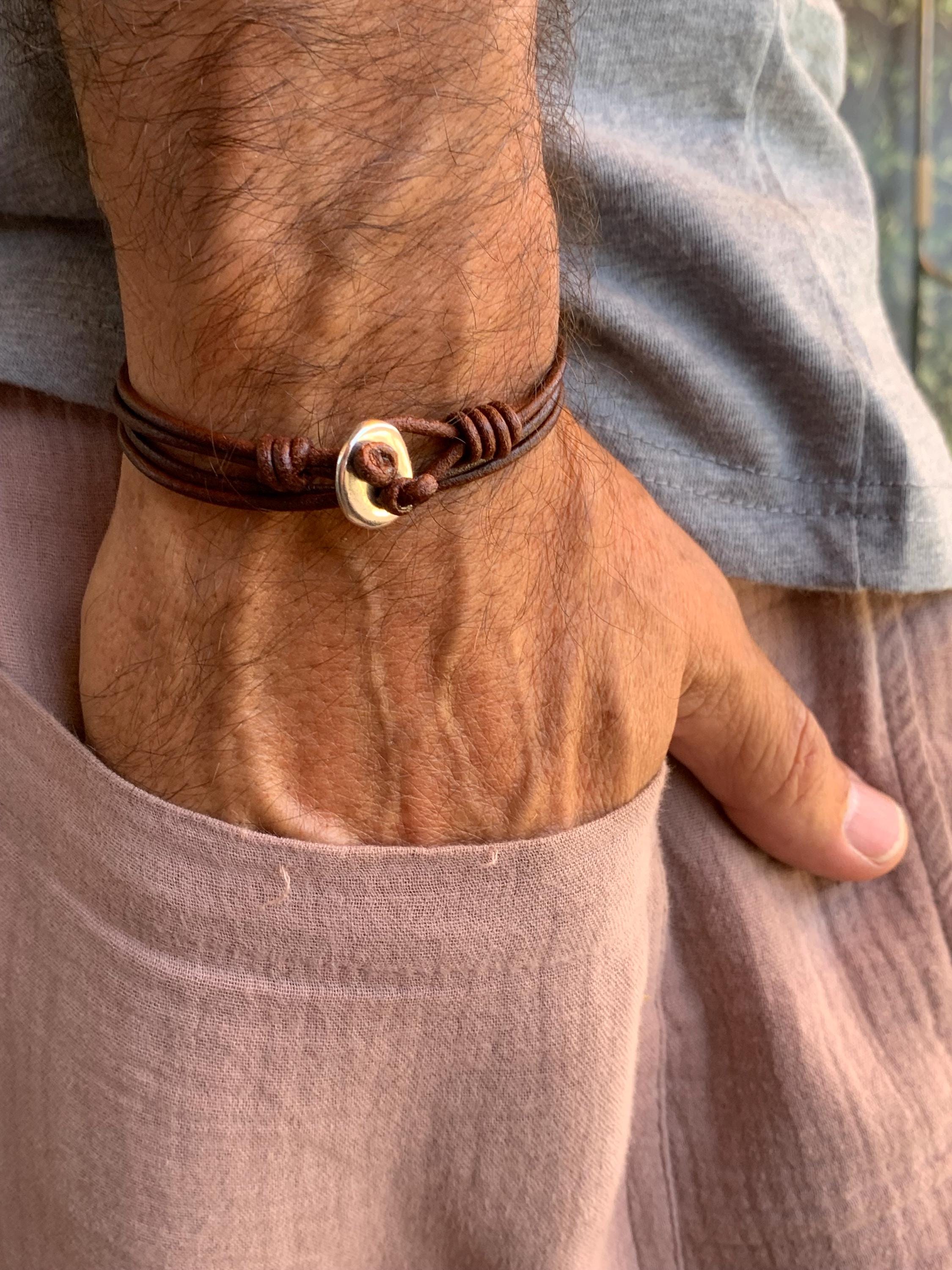 Boho Modern Leather Wrap Bracelet – Unisex Layered Cuff with Silver-Plated Accent, Custom Made to Fit, uno de 50 style, unisex couple gift