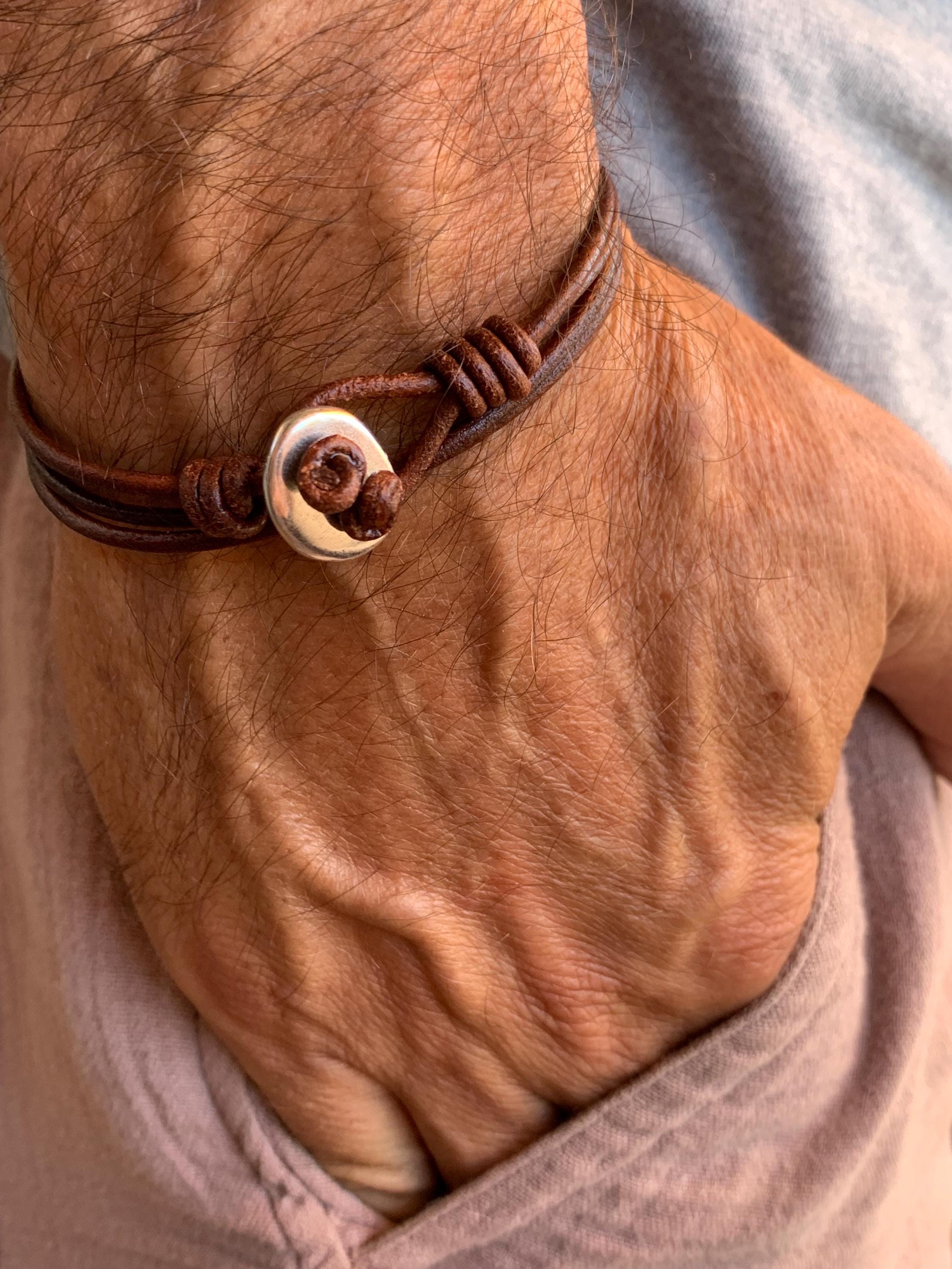 Boho Modern Leather Wrap Bracelet – Unisex Layered Cuff with Silver-Plated Accent, Custom Made to Fit, uno de 50 style, unisex couple gift