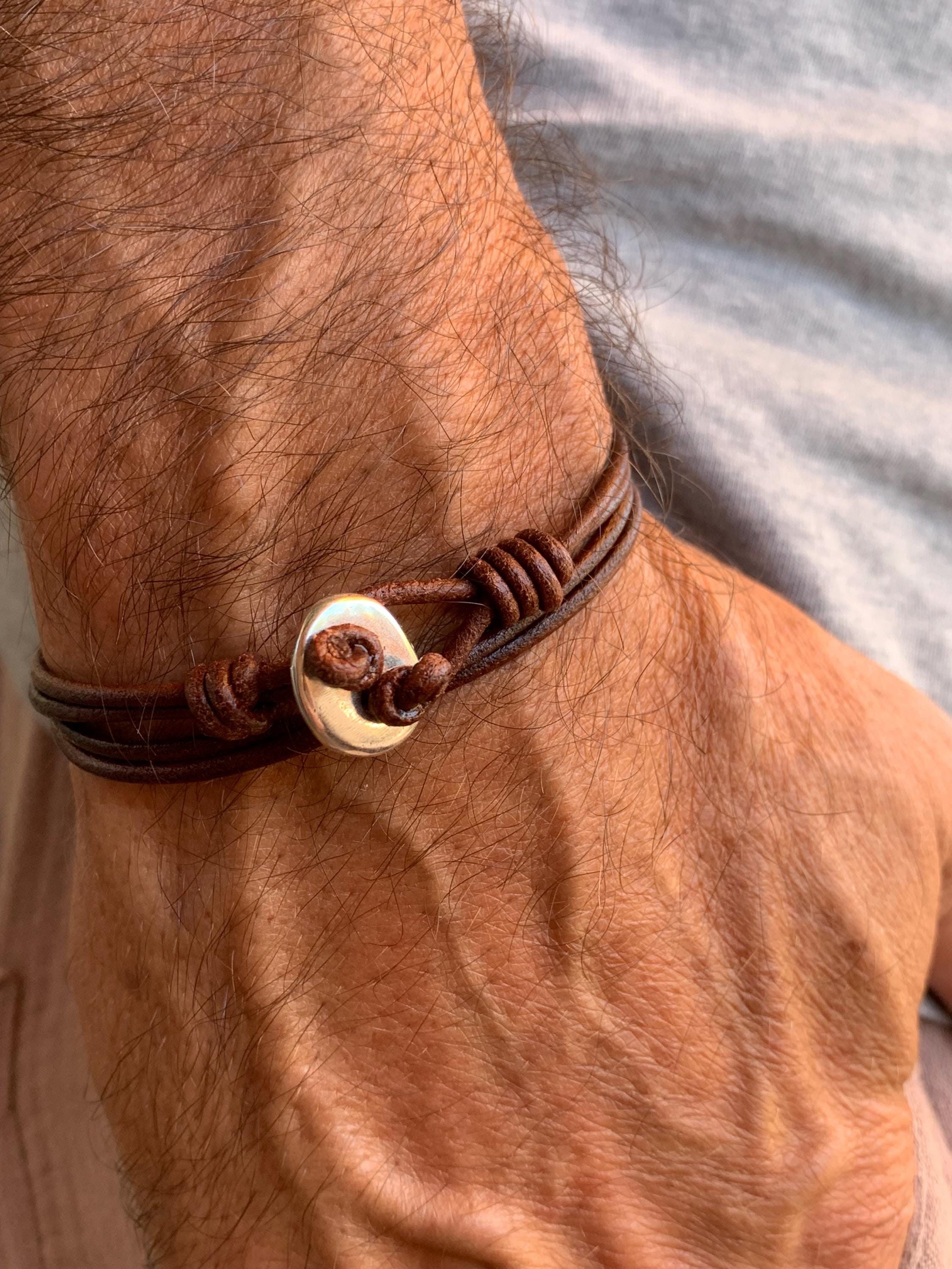 Boho Modern Leather Wrap Bracelet – Unisex Layered Cuff with Silver-Plated Accent, Custom Made to Fit, uno de 50 style, unisex couple gift