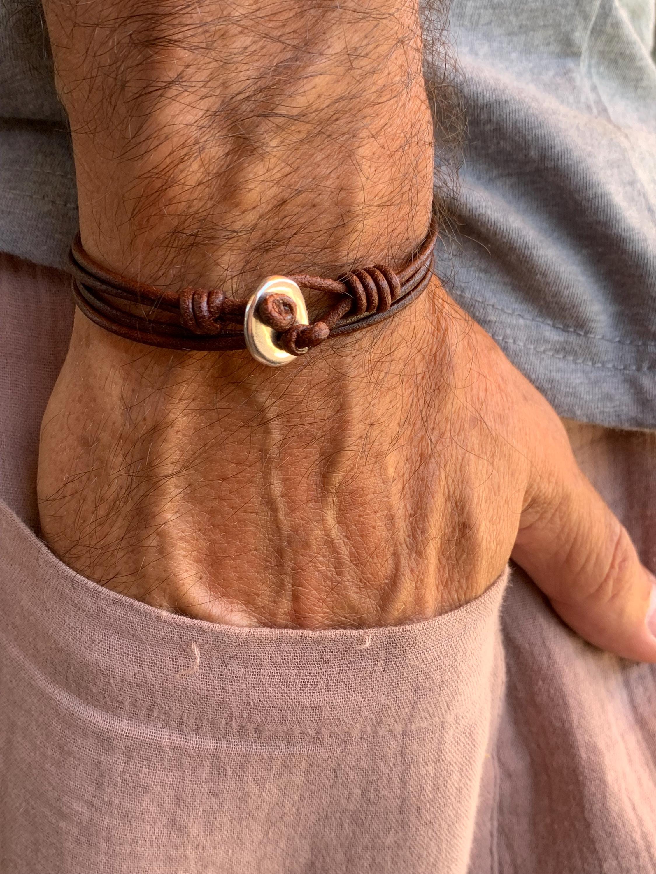 Boho Modern Leather Wrap Bracelet – Unisex Layered Cuff with Silver-Plated Accent, Custom Made to Fit, uno de 50 style, unisex couple gift