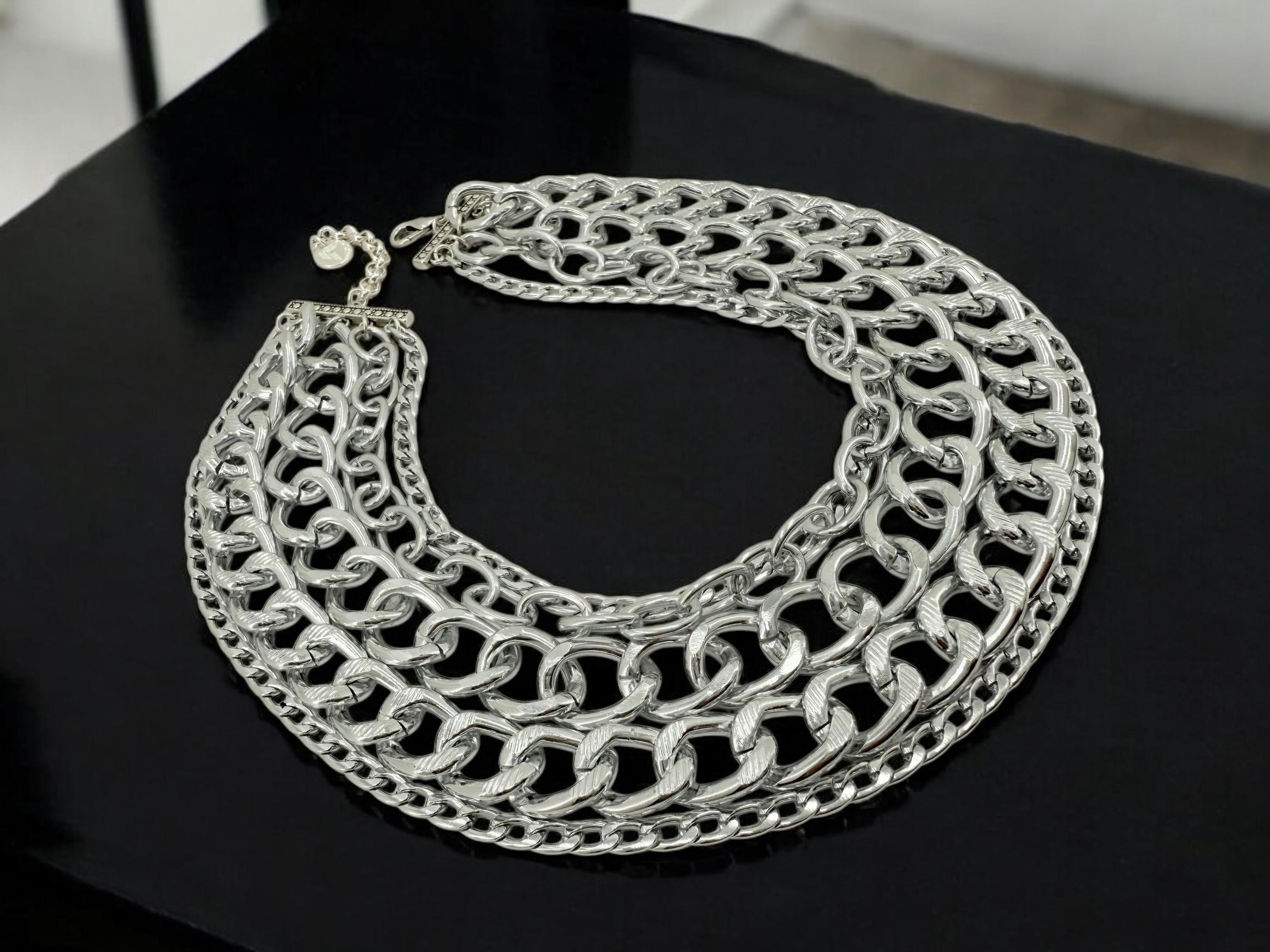 Chunky multi layer chain necklace, layering silver vintage necklace, multi strand chain necklace, statement necklace, extravagant necklace