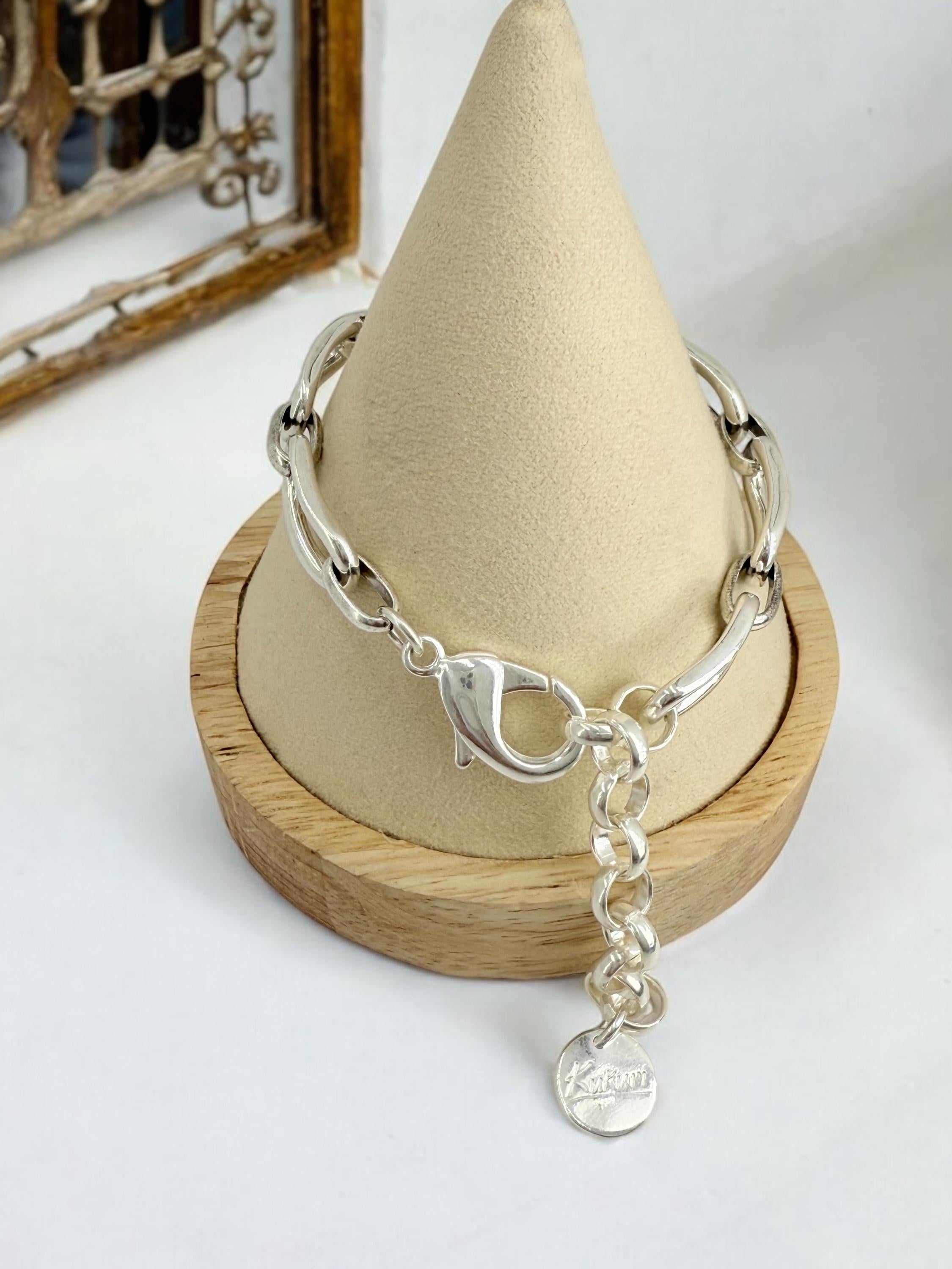 Bold Silver Link Bracelet – Sculptural Polished Design with Chunky Chain, gift for women, uno de 50 style, heavyweight oversized bracelet