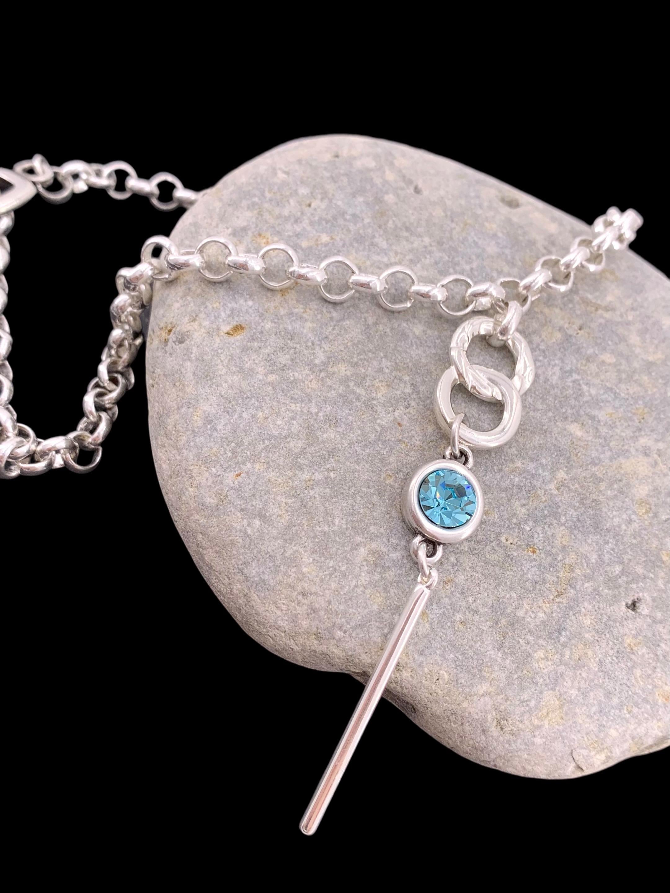 Lariat silver chain necklace with Swarovski crystal pendant, Y necklace, chunky silver rolo chain necklace, uno de 50 style, present for her