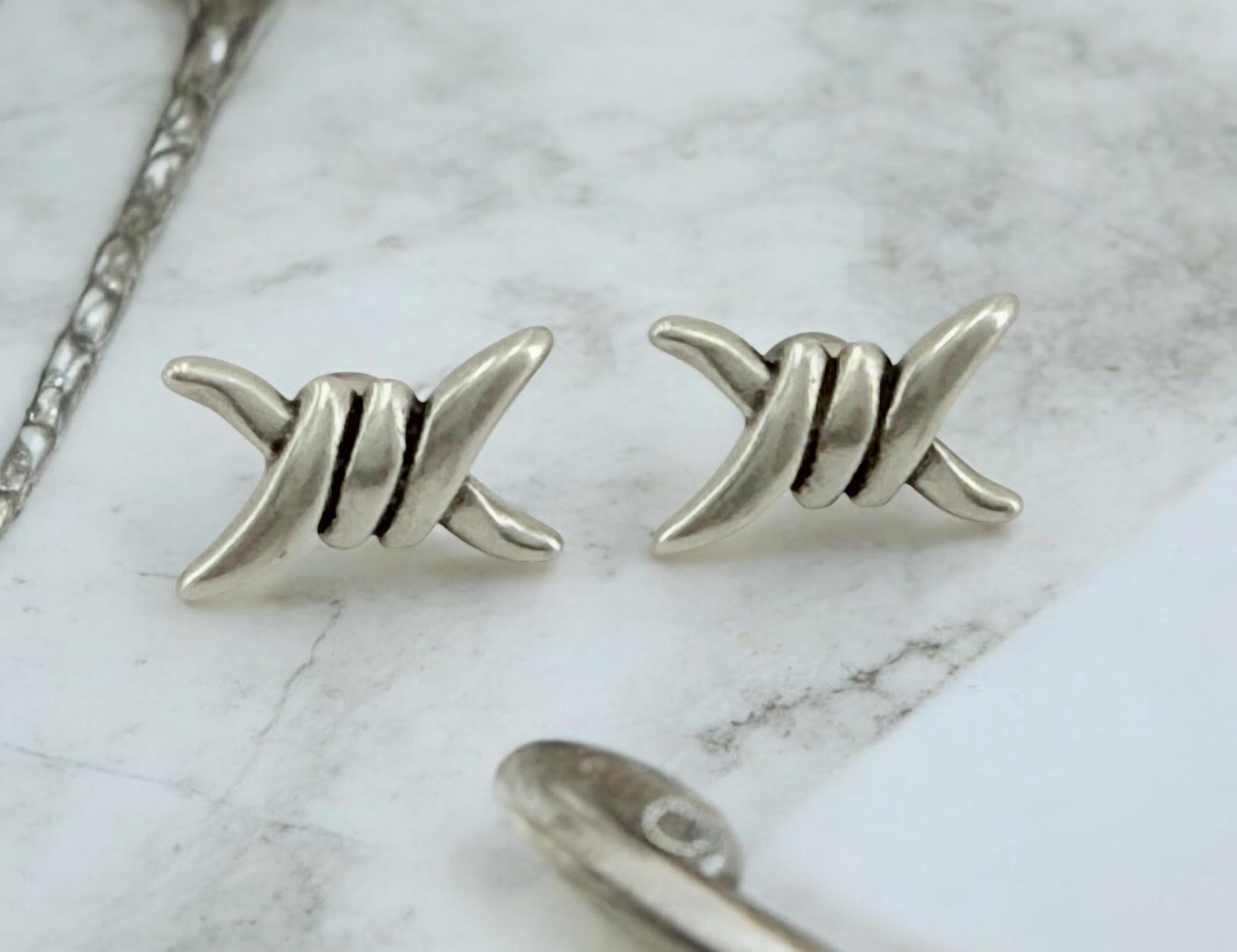 Barbed Wire Silver Earrings – Handmade Industrial Statement Jewelry, unisex earrings,