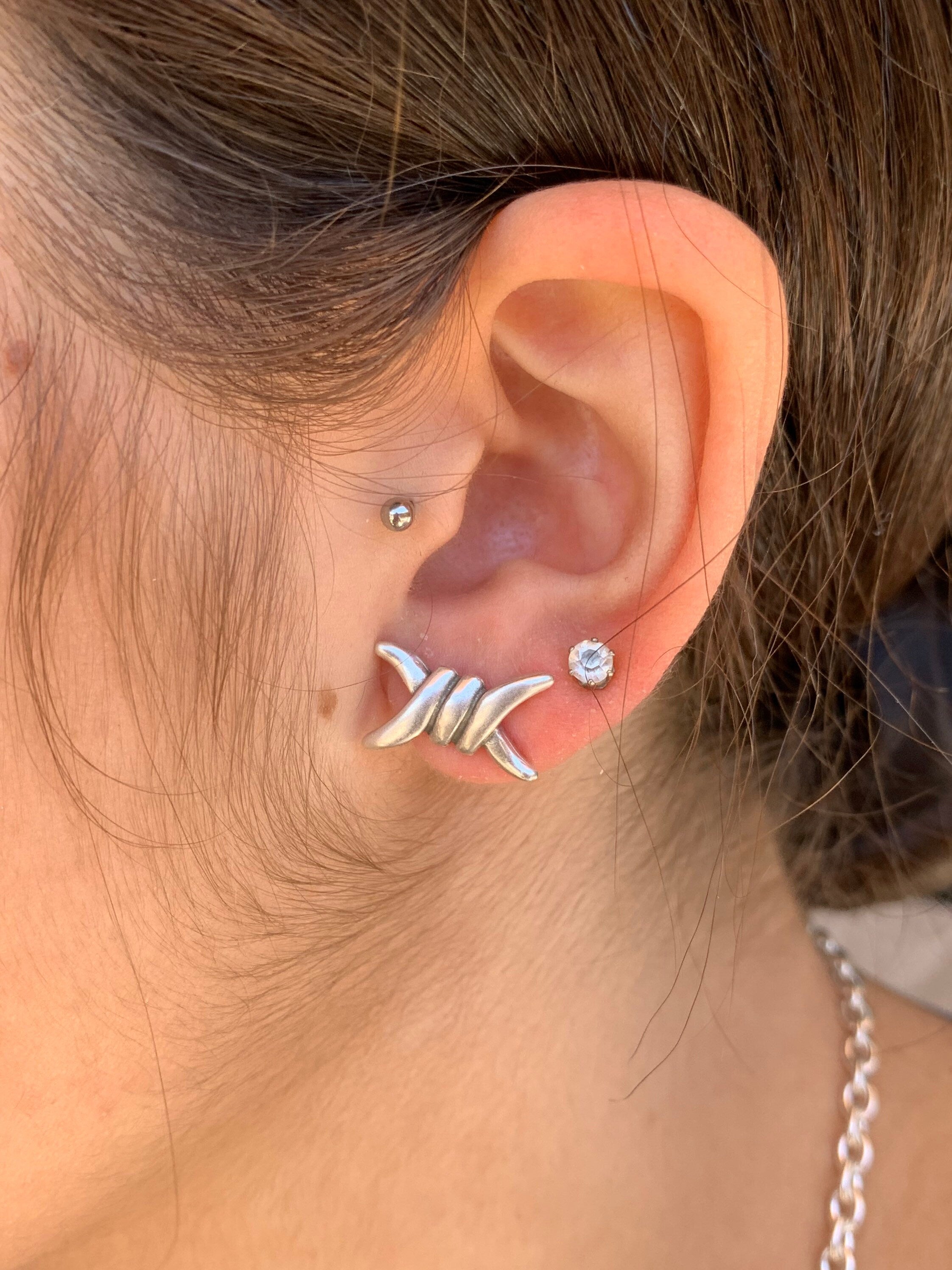 Barbed Wire Silver Earrings – Handmade Industrial Statement Jewelry, unisex earrings,