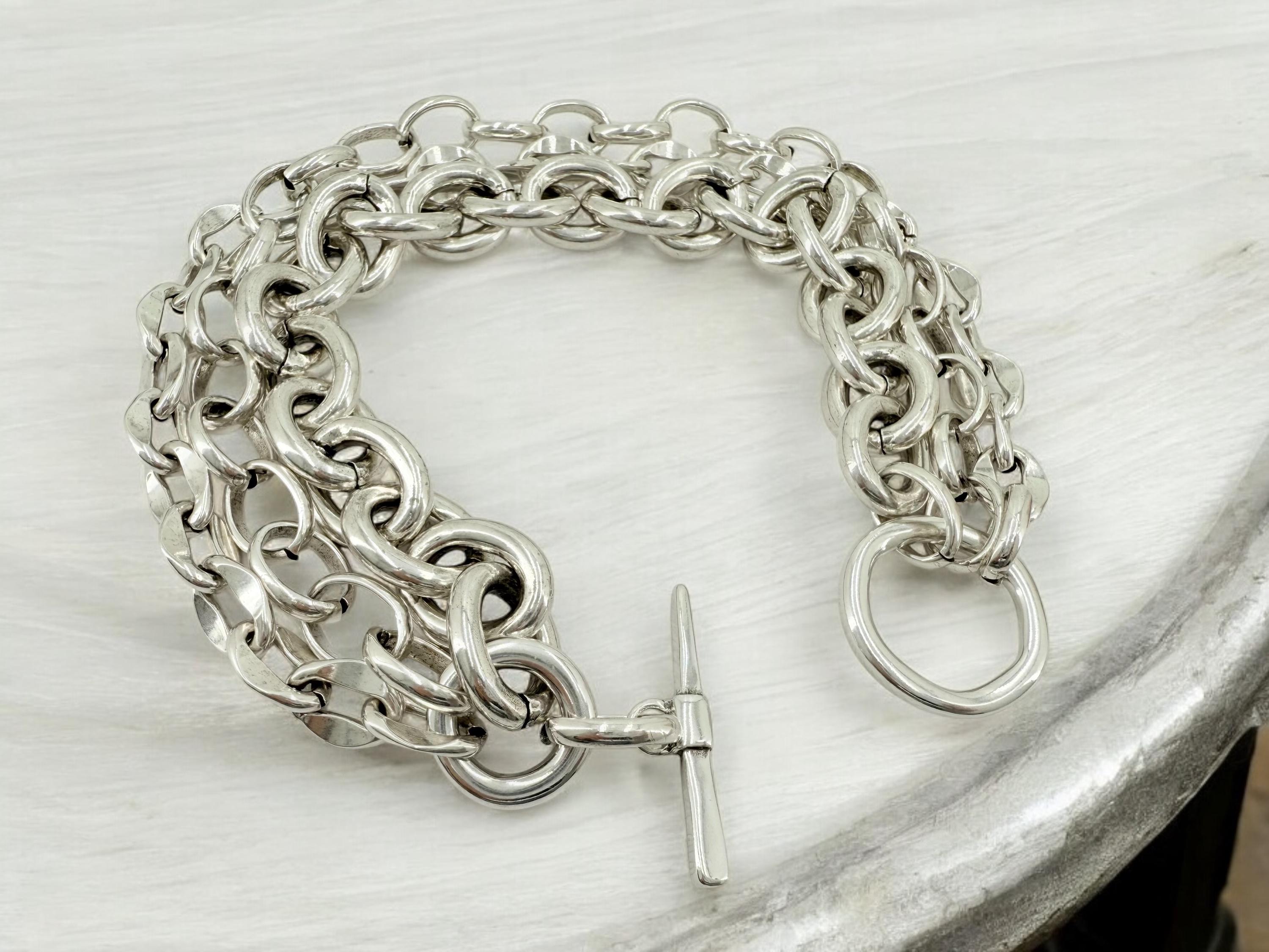 Chunky silver toggle clasp multi strand necklace, bold chain chunky light necklace, layering chain necklace, uno de 50 style, gift for her