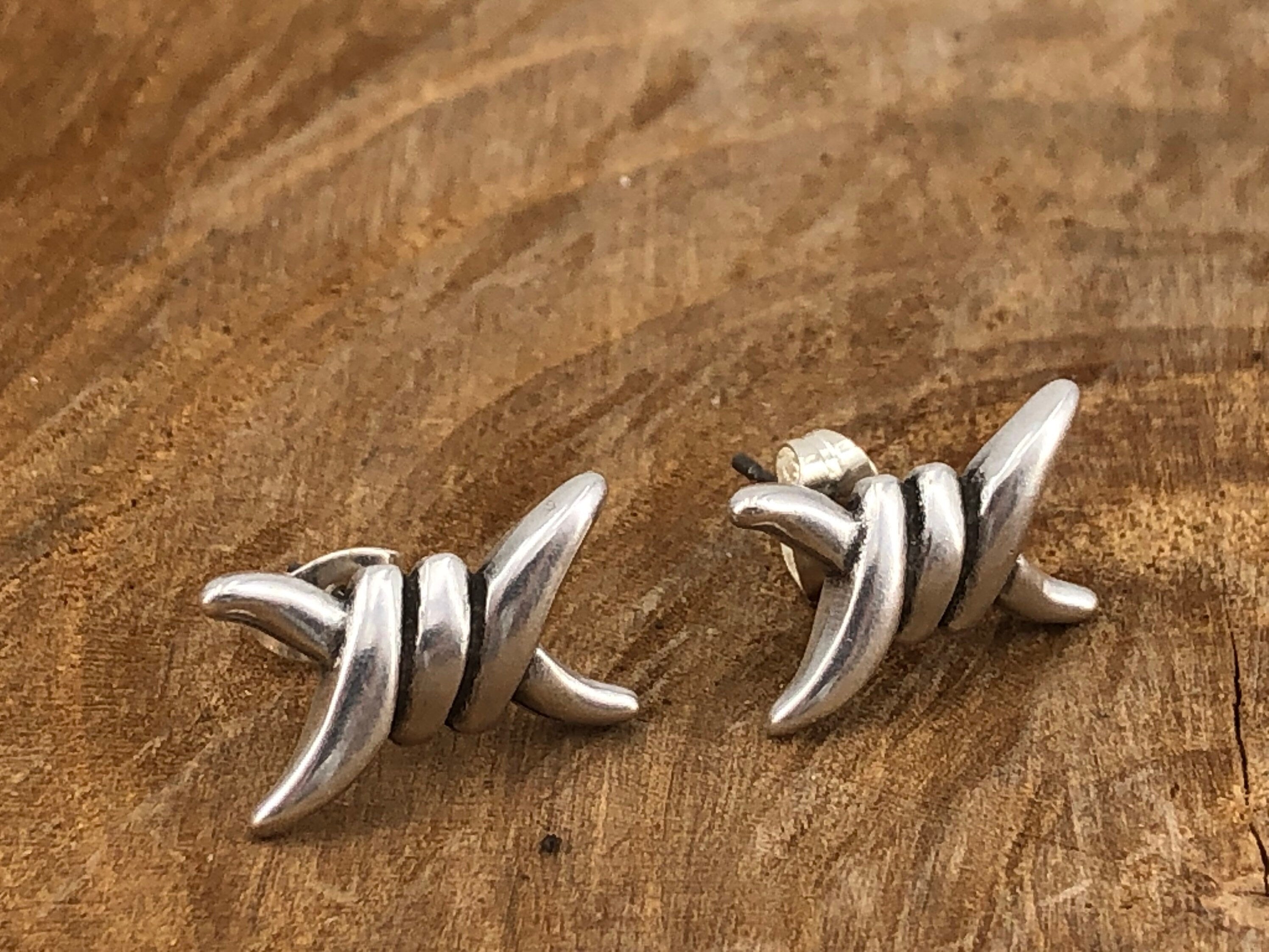Barbed Wire Silver Earrings – Handmade Industrial Statement Jewelry, unisex earrings,