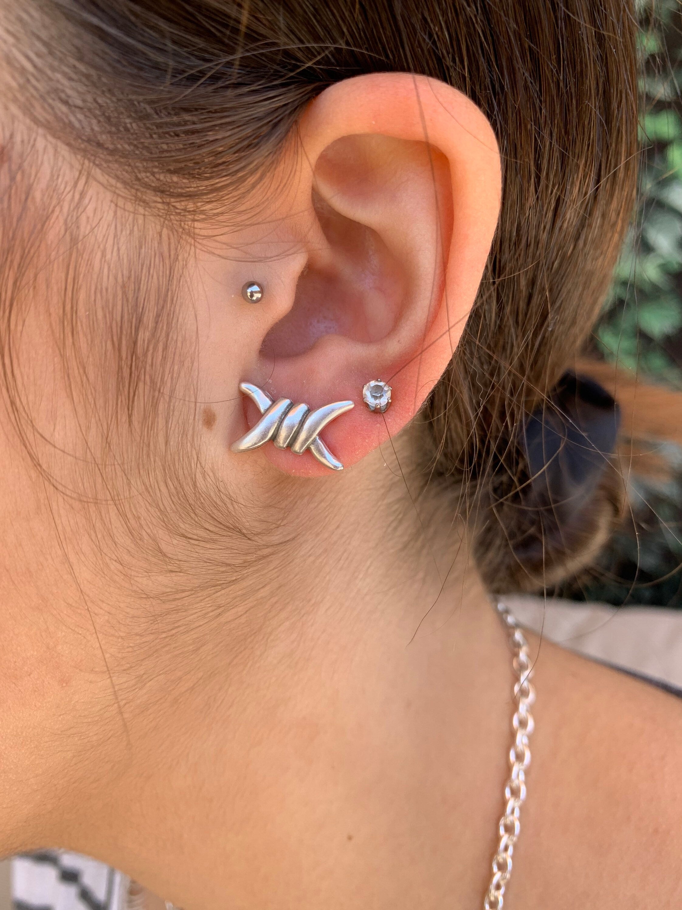 Barbed Wire Silver Earrings – Handmade Industrial Statement Jewelry, unisex earrings,