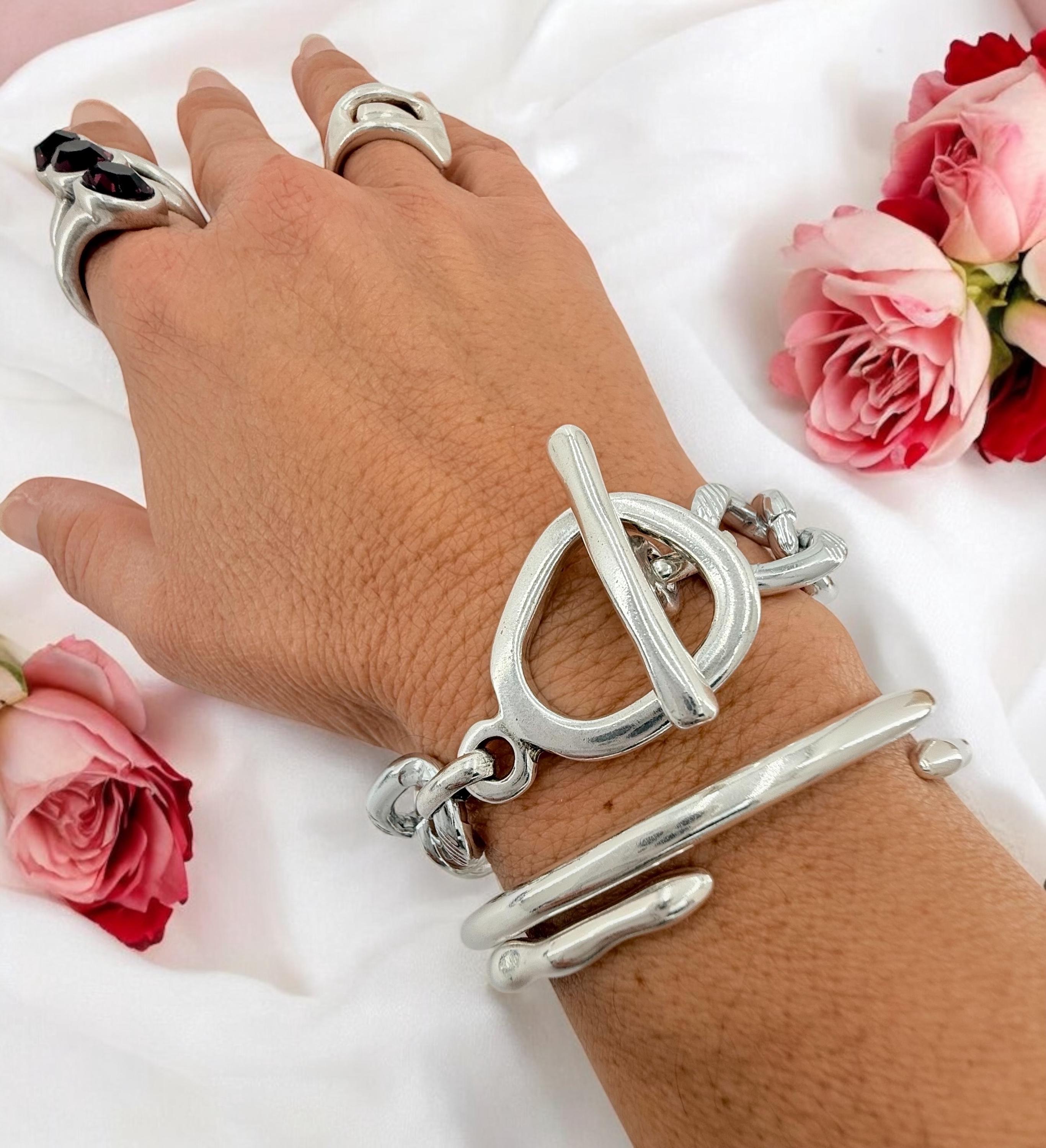 Toggle chunky chain silver bracelet, voluminous bracelet, bold chain bracelet, silver toggle bracelet, gift for sister, uno de 50 style