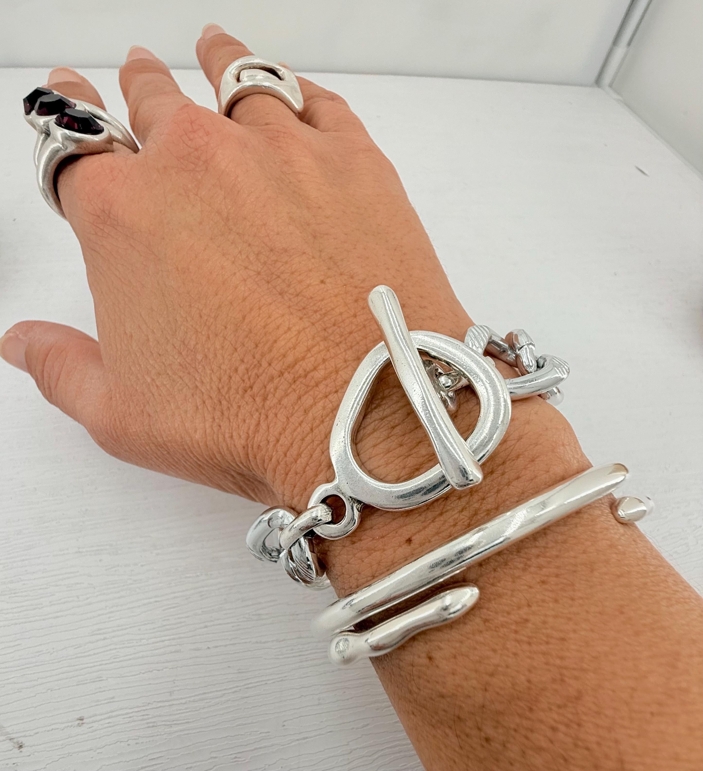 Toggle chunky chain silver bracelet, voluminous bracelet, bold chain bracelet, silver toggle bracelet, gift for sister, uno de 50 style