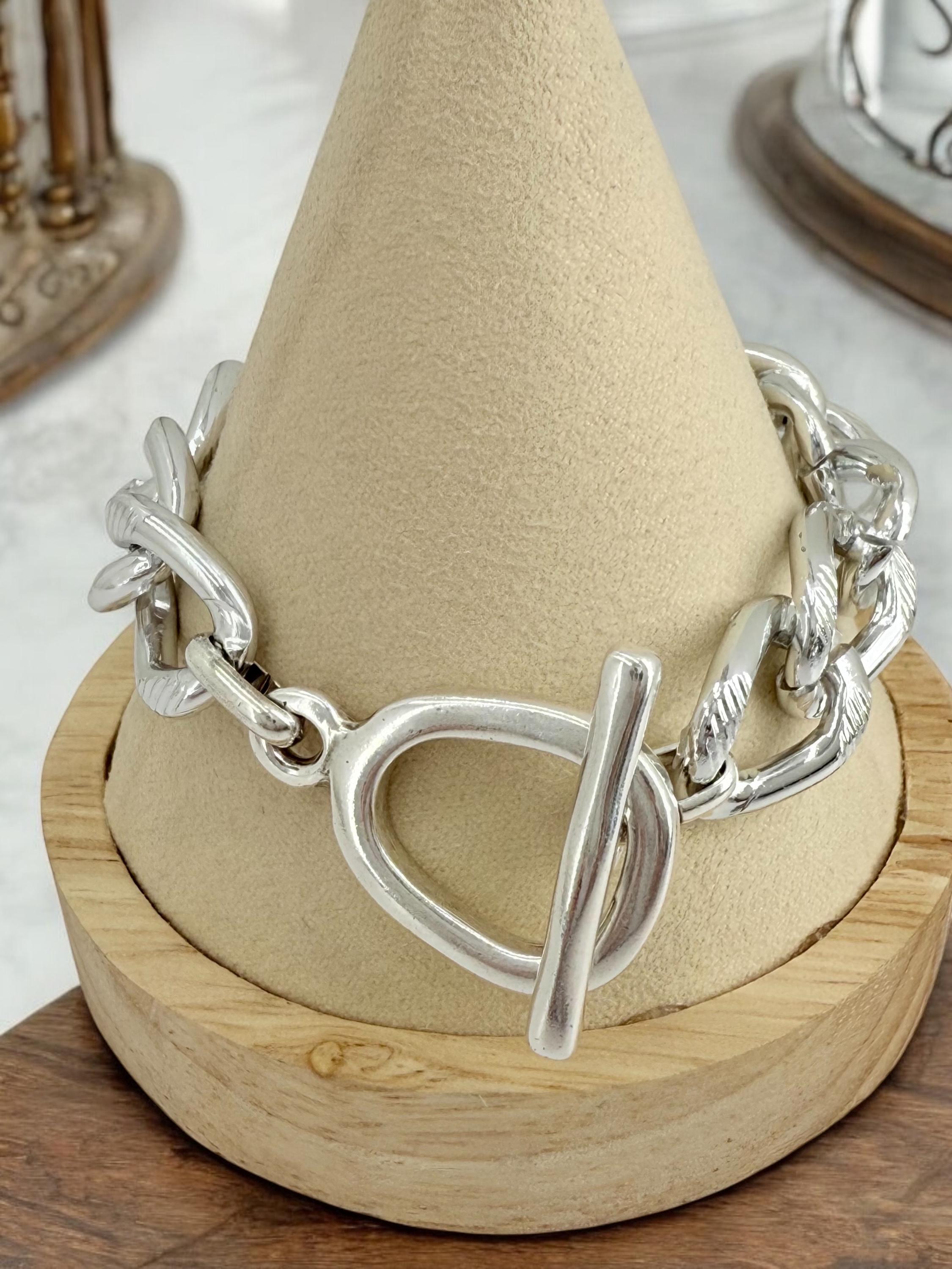 Toggle chunky chain silver bracelet, voluminous bracelet, bold chain bracelet, silver toggle bracelet, gift for sister, uno de 50 style