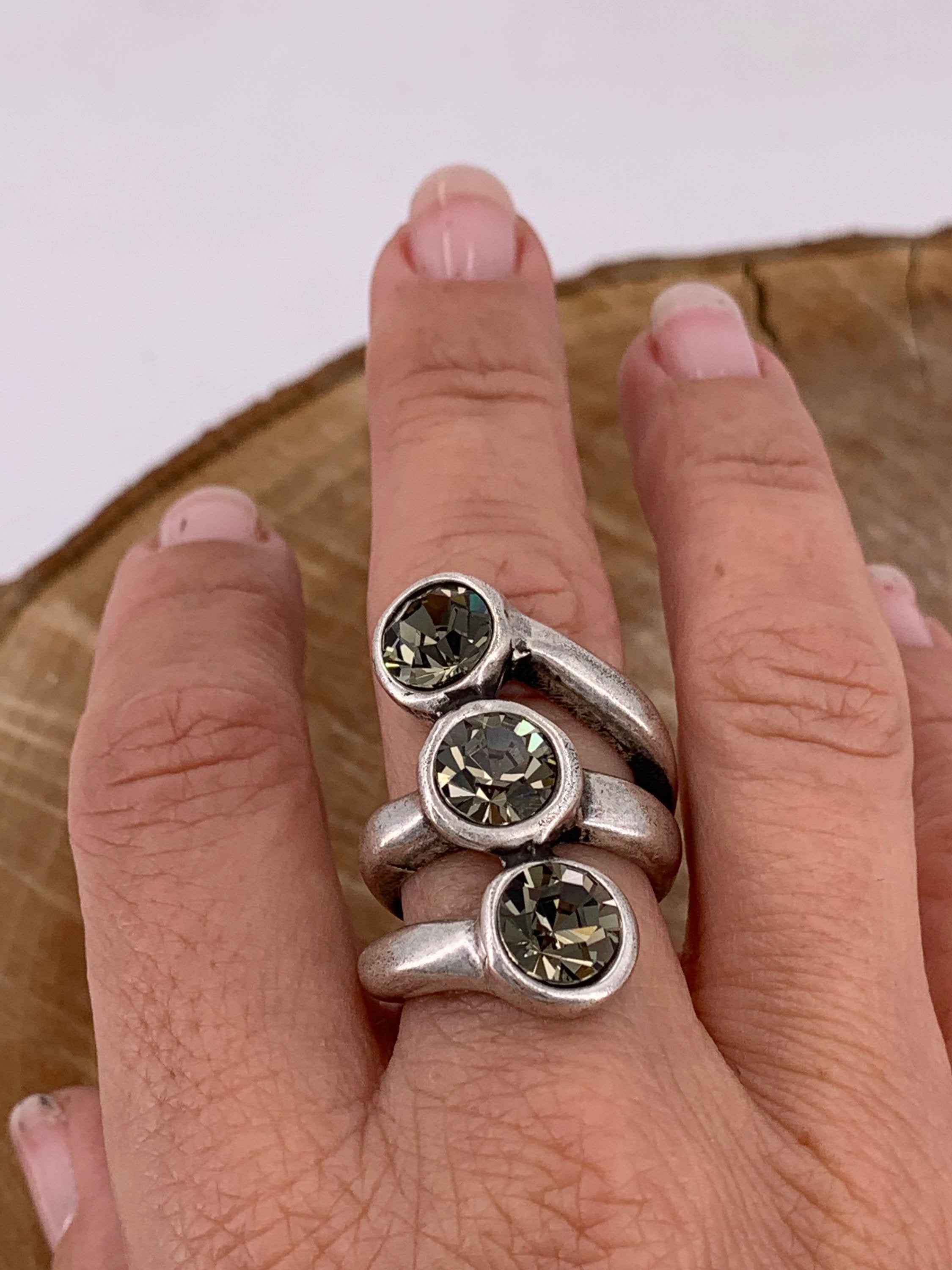 Voluminous ring, Swarovski ring, crystal ring, chunky oversized ring, silver wide ring, bold ring, uno de 50 style, silver antique ring