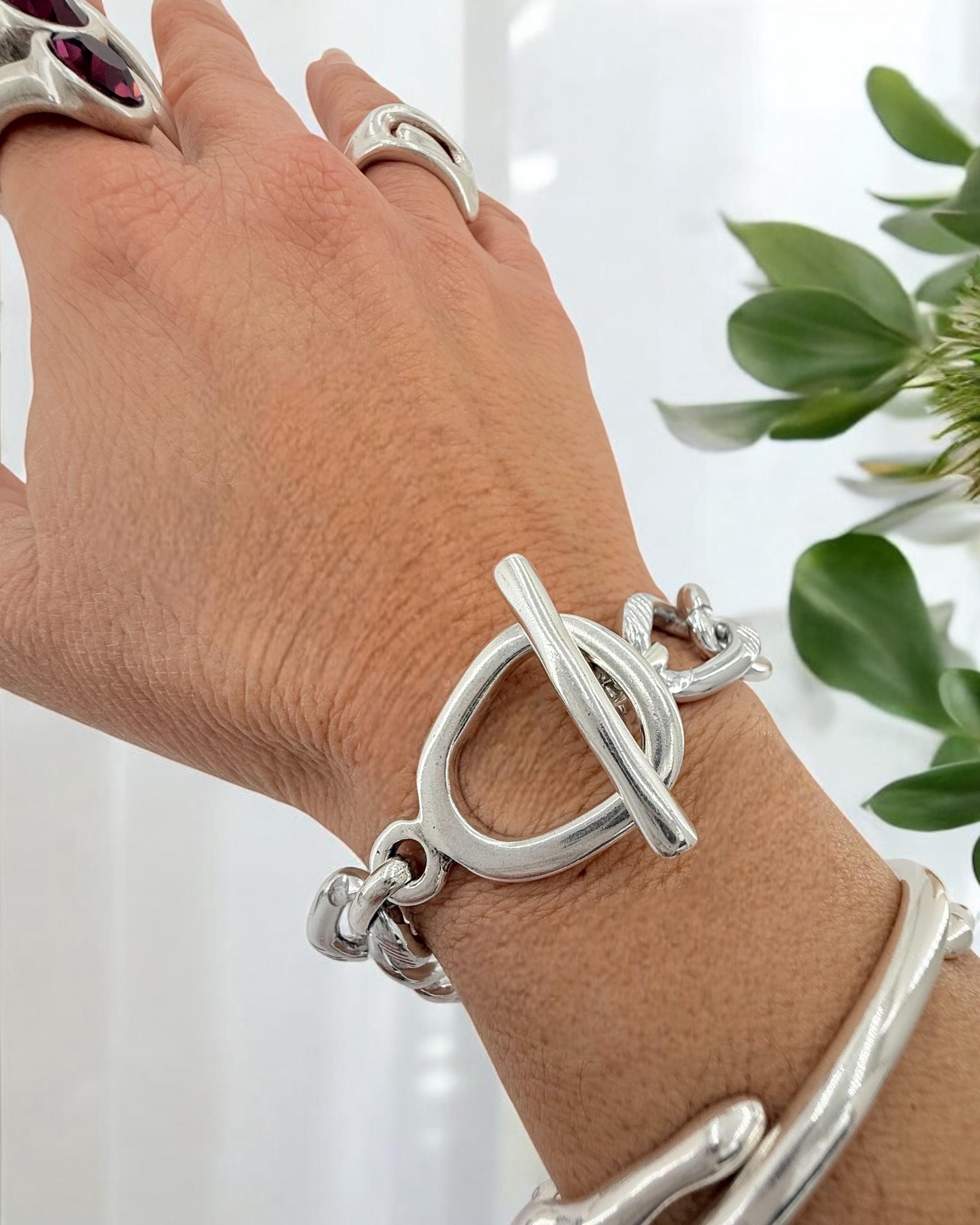 Toggle chunky chain silver bracelet, voluminous bracelet, bold chain bracelet, silver toggle bracelet, gift for sister, uno de 50 style