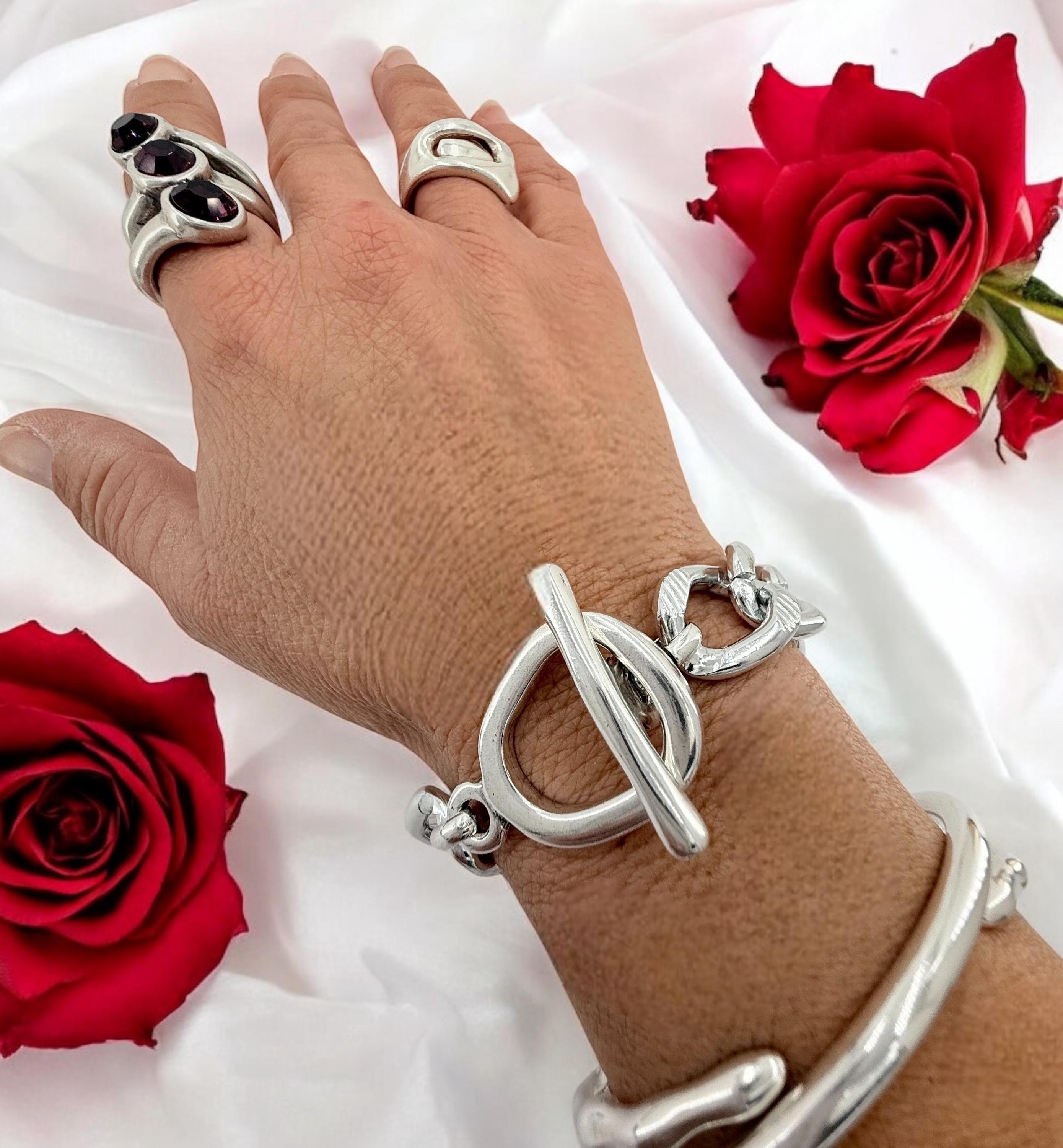 Toggle chunky chain silver bracelet, voluminous bracelet, bold chain bracelet, silver toggle bracelet, gift for sister, uno de 50 style