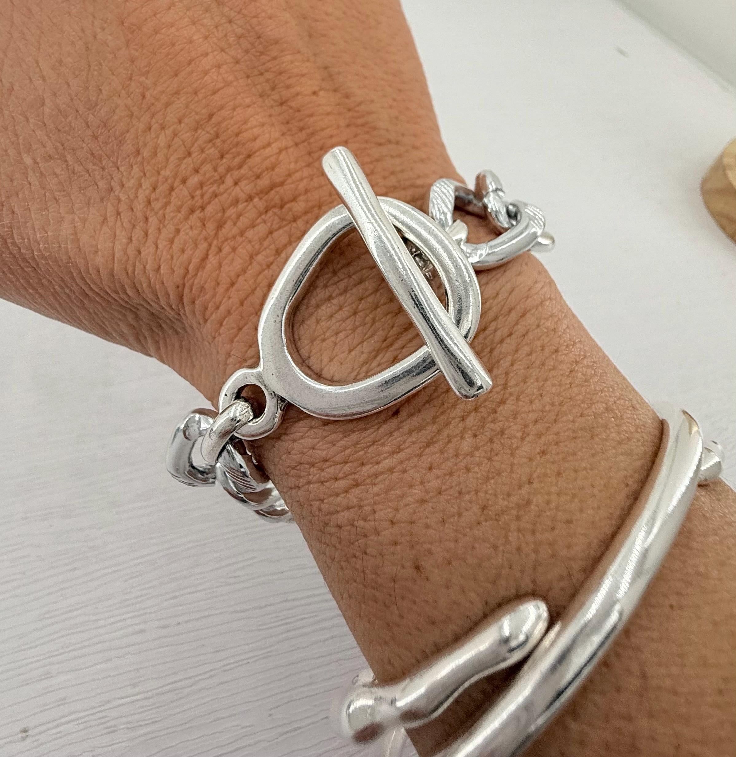 Toggle chunky chain silver bracelet, voluminous bracelet, bold chain bracelet, silver toggle bracelet, gift for sister, uno de 50 style