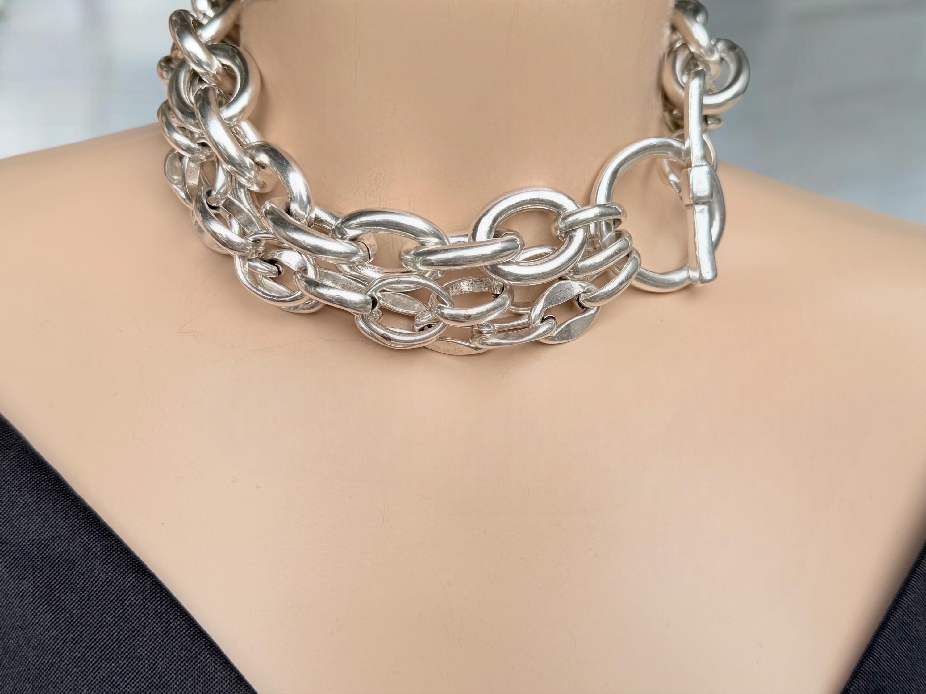 Chunky silver toggle clasp multi strand necklace, bold chain chunky light necklace, layering chain necklace, uno de 50 style, gift for her