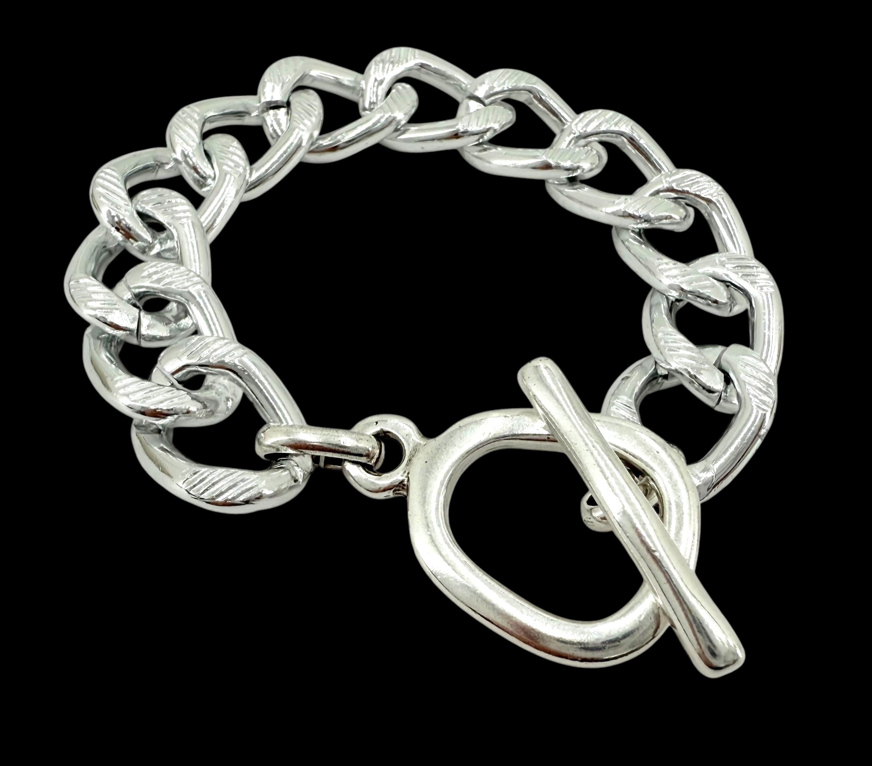 Toggle chunky chain silver bracelet, voluminous bracelet, bold chain bracelet, silver toggle bracelet, gift for sister, uno de 50 style