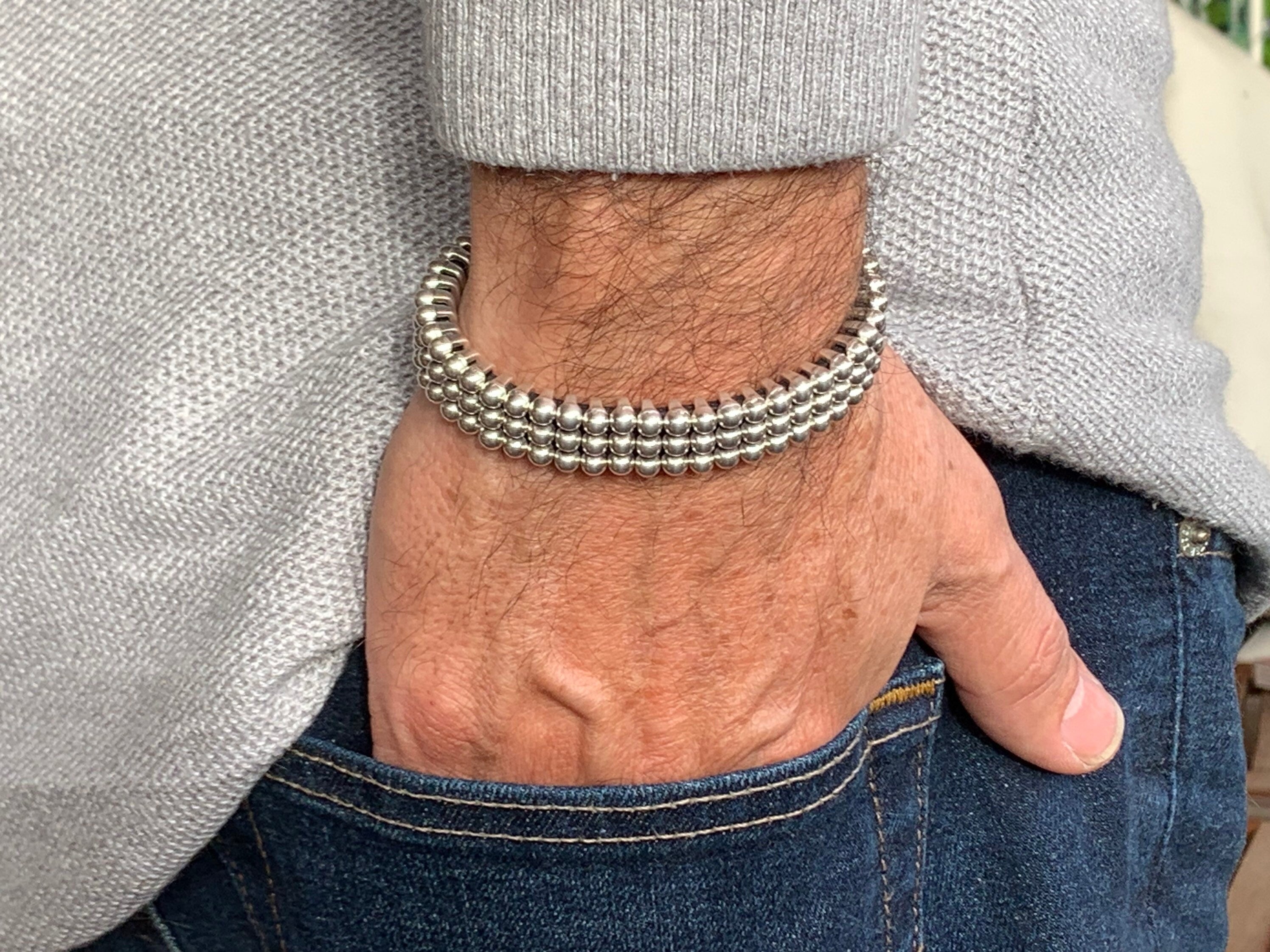 Voluminous bracelet for modern men, industrial bracelet, stud bracelet, chunky silver bracelet, masculine bracelet, heavyweight bracelet