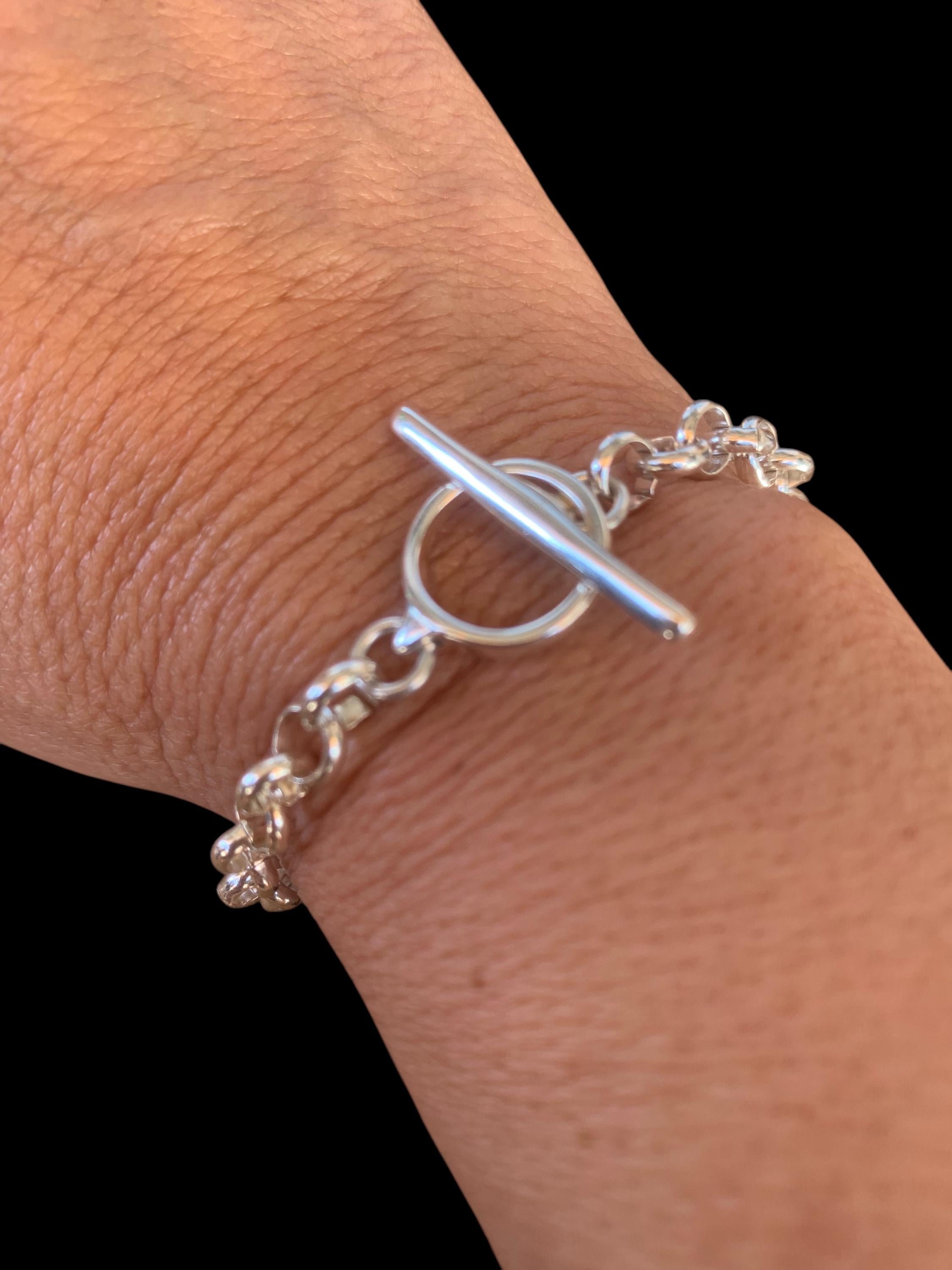 Silver chain bracelet, chunky silver chain french, bracelet, silver bracelet, style bracelet, woman T clasp bracelet