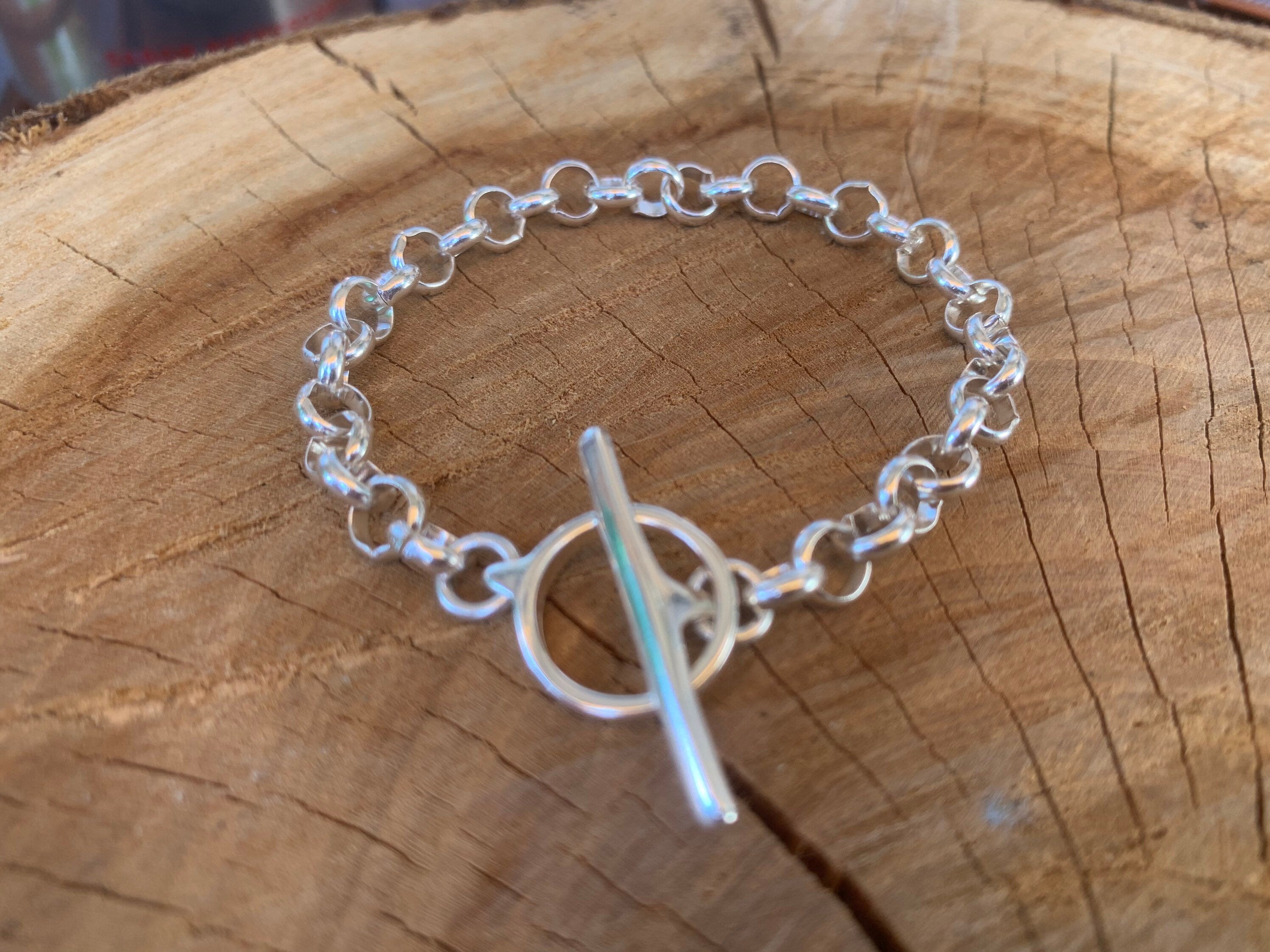Silver chain bracelet, chunky silver chain french, bracelet, silver bracelet, style bracelet, woman T clasp bracelet