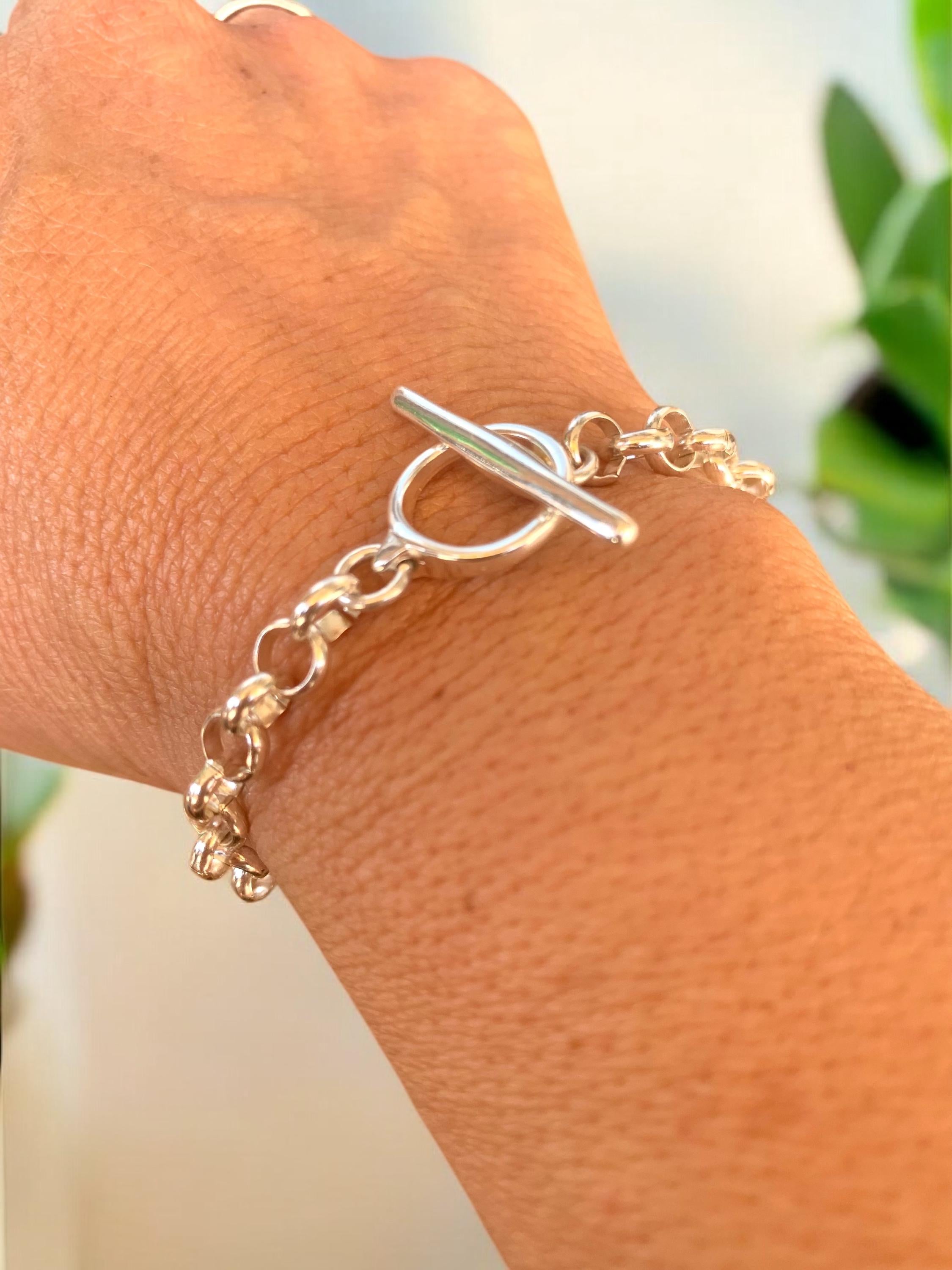 Silver chain bracelet, chunky silver chain french, bracelet, silver bracelet, style bracelet, woman T clasp bracelet