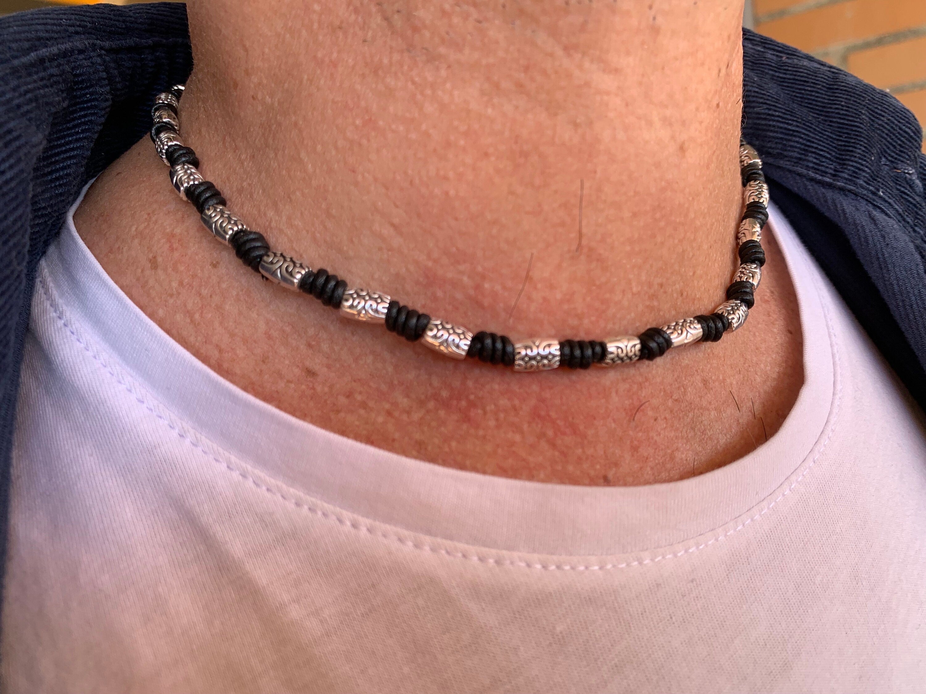 Leather necklace for men, handmade beaded leather necklace, knotted necklace for men, gift for men, bohemian necklace, tribal men necklace