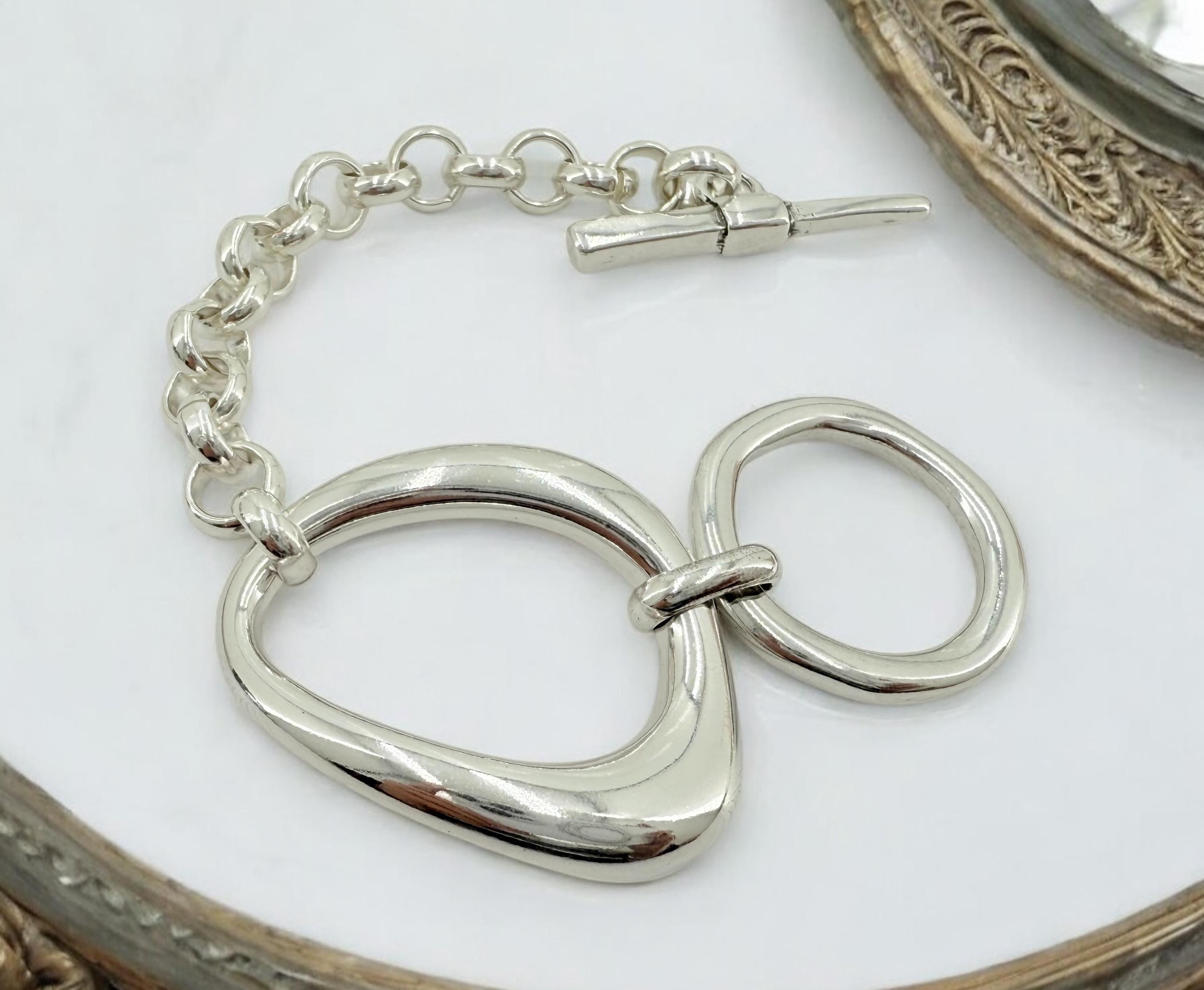 Chunky silver toggle clasp oversized bracelet, bold rock style cuff, industrial jewelry