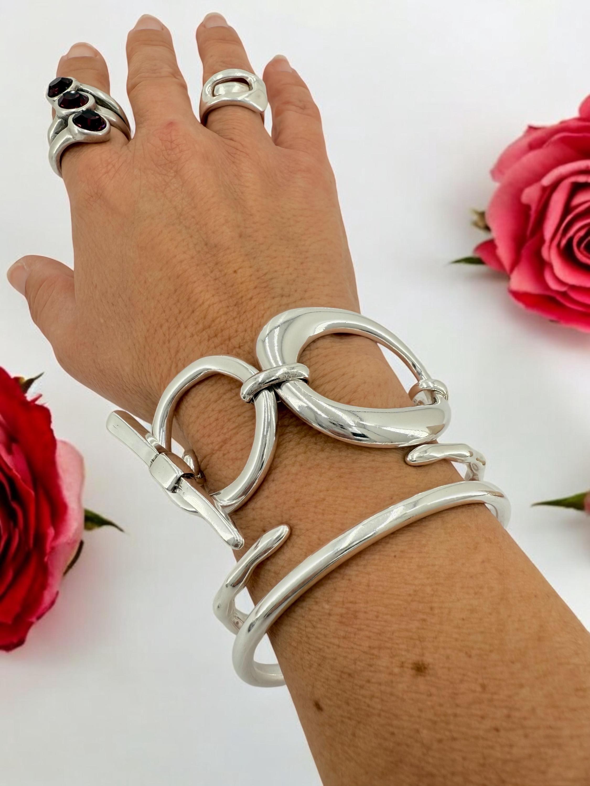 Chunky silver toggle clasp oversized bracelet, bold rock style cuff, industrial jewelry